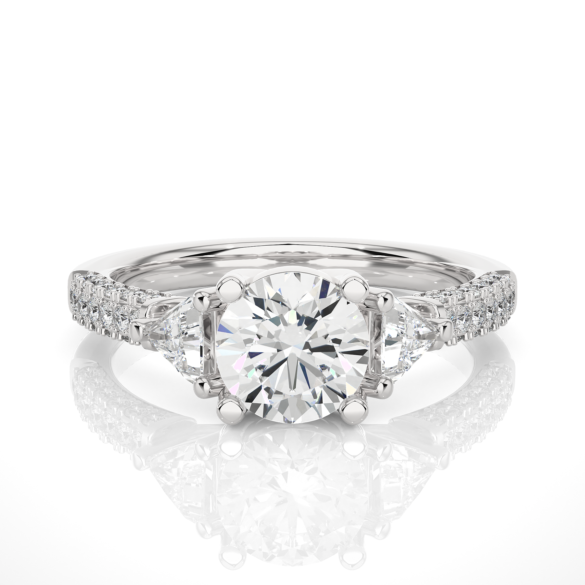 Three Stone Lab Diamond Engagement Ring With Trillion Side Stones