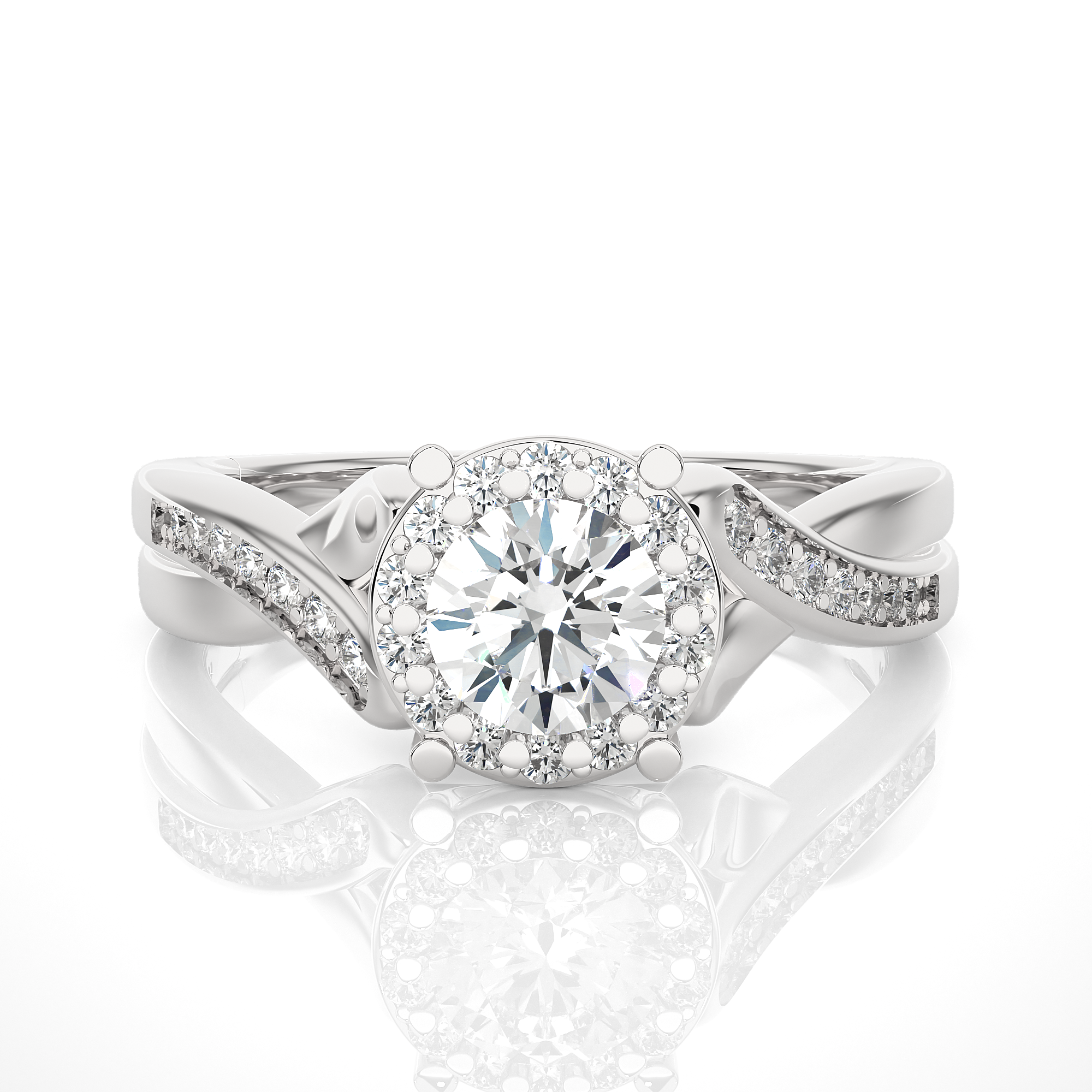 Round Diamond Halo Engagement Ring With Twisted Band