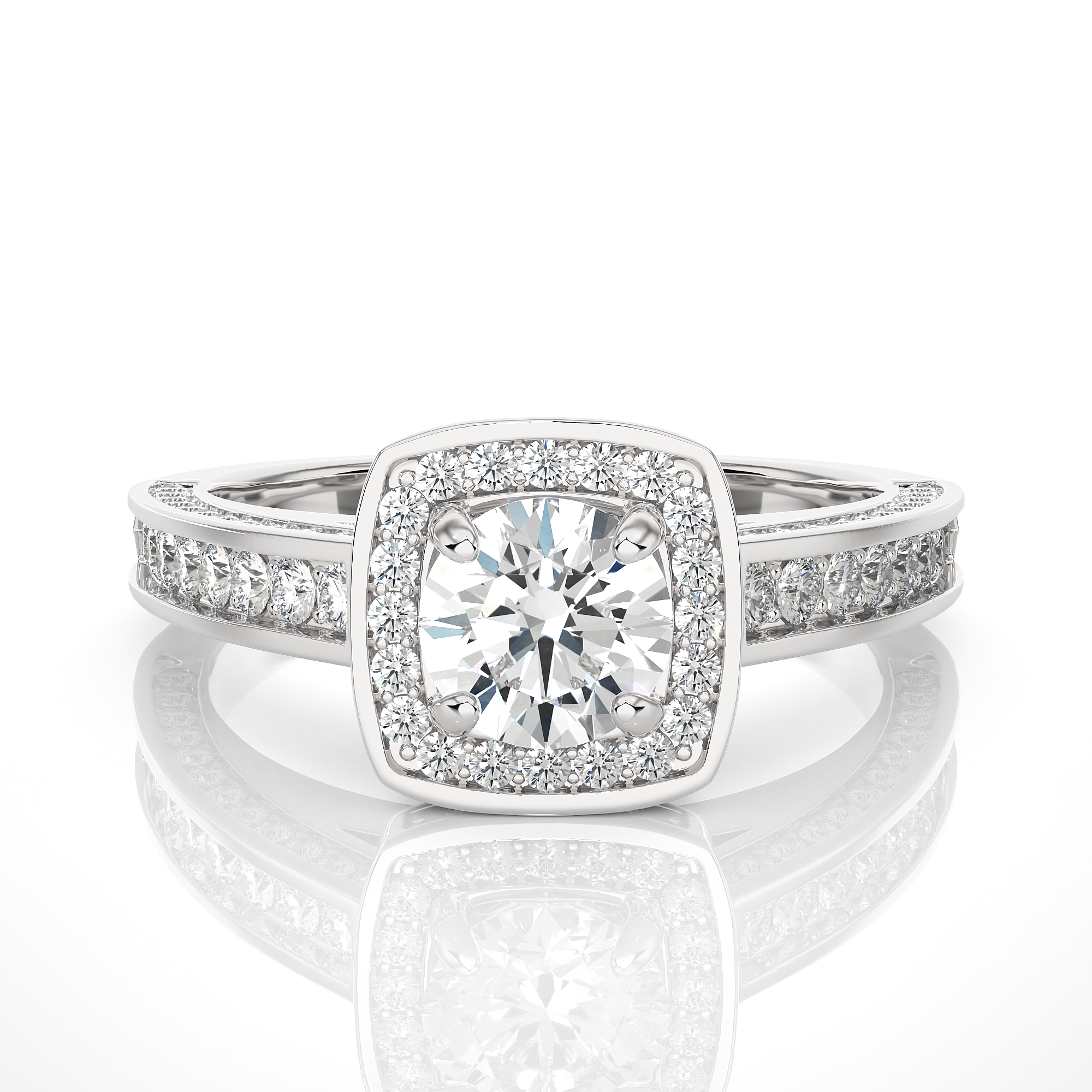 Round Lab Grown Diamond Cushion Halo Engagement Ring