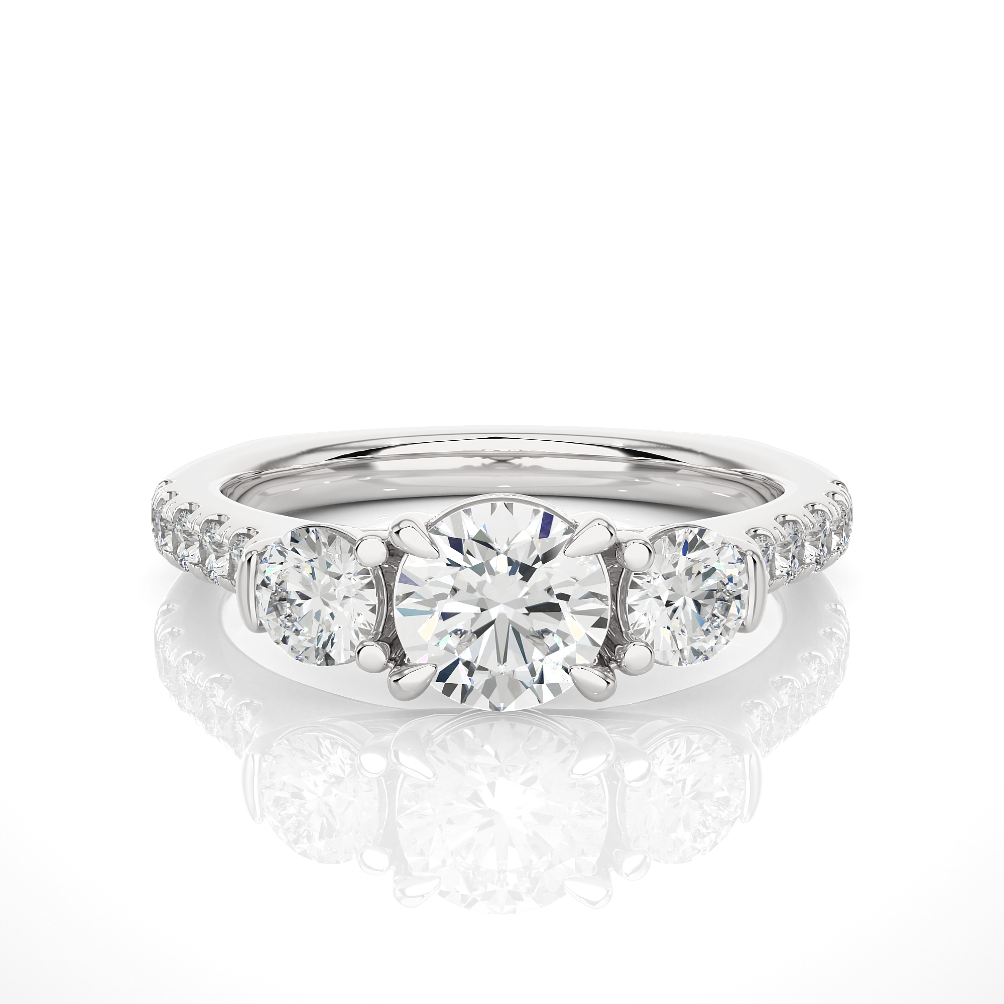 Round Lab Diamond Three Stone Engagement RIng