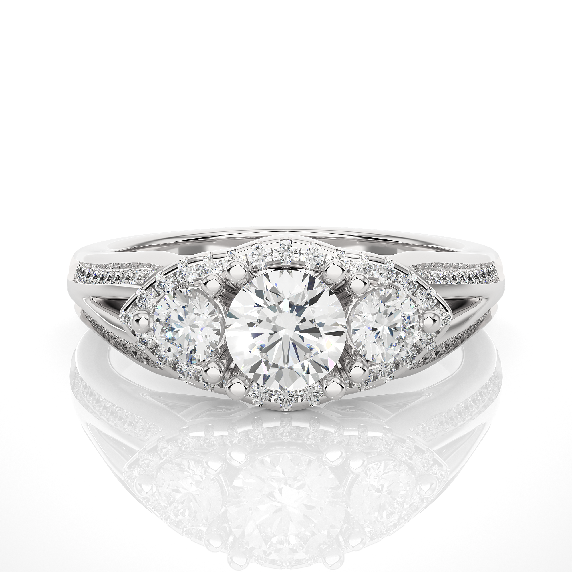 Luxury Three Stone Halo Lab Diamond Ring