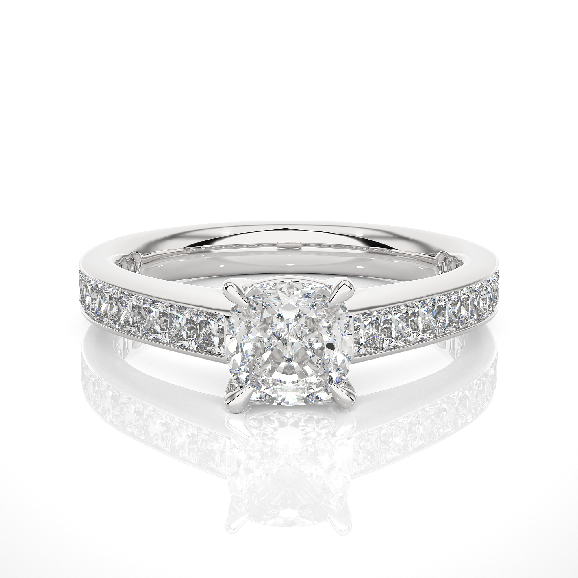 Cushion Cut Diamond Engagement Ring With Channel Band