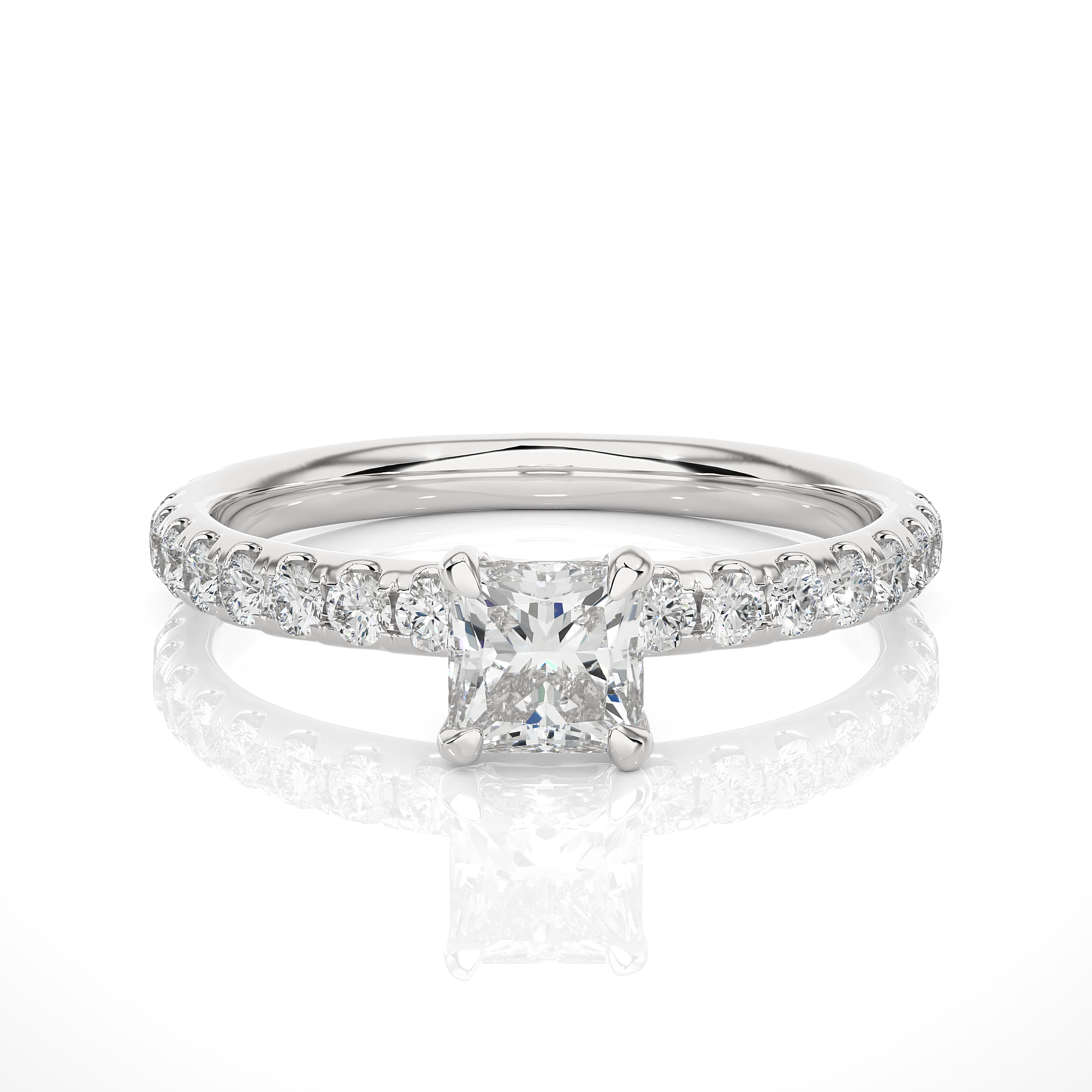 Princess Cut Lab Diamond Pavé Engagement Ring