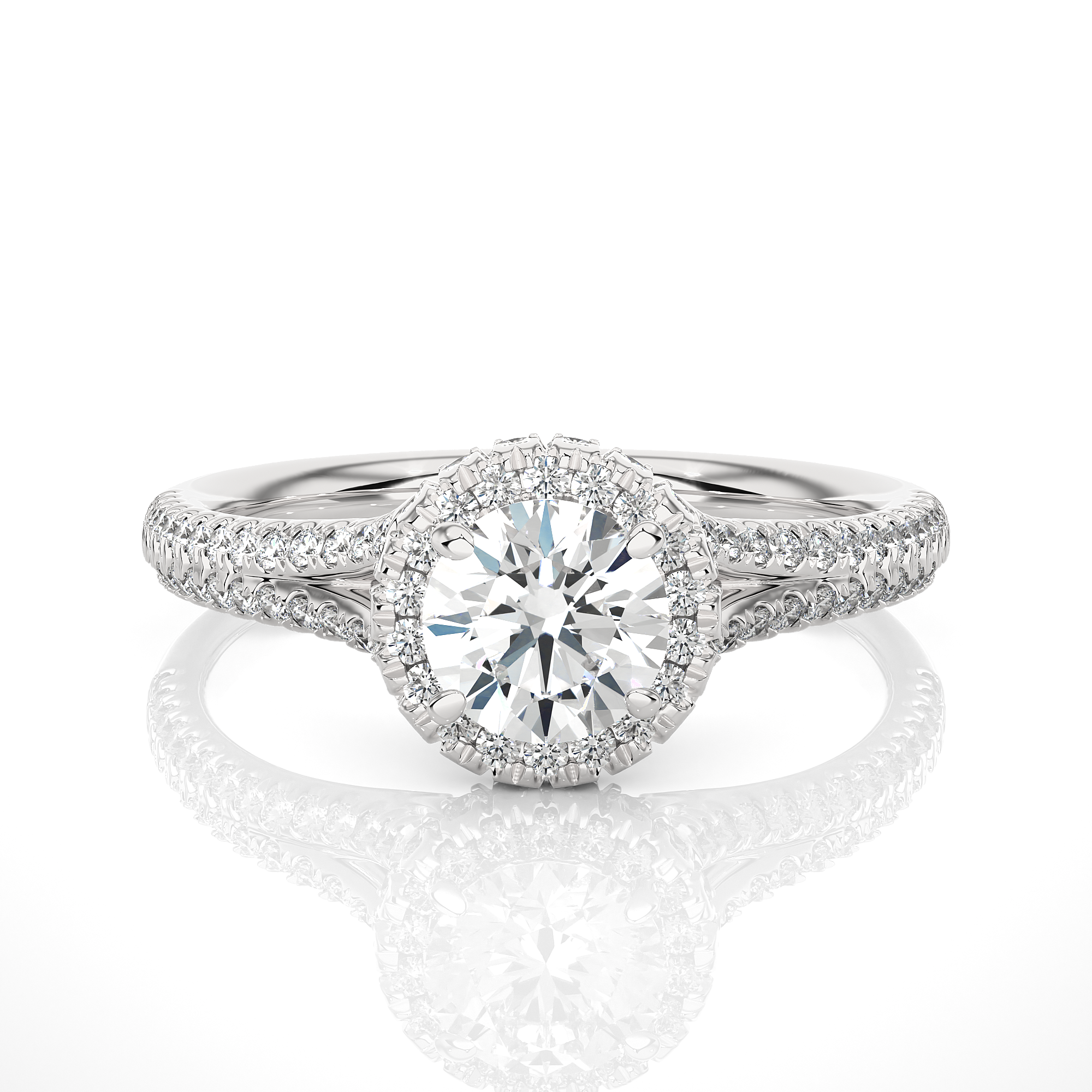 Round Lab Grown Diamond Halo Engagement Ring