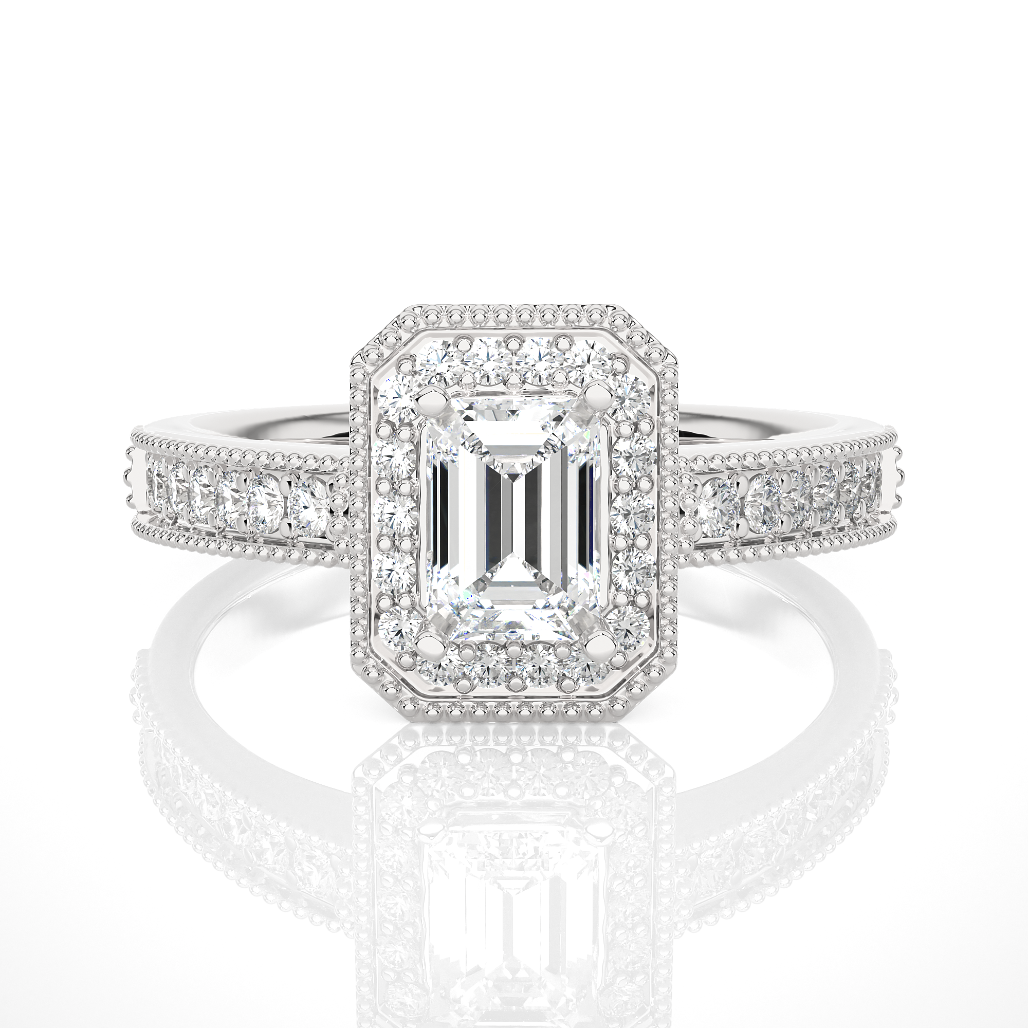 Emerald Cut Lab Grown Diamond Halo Engagement Ring