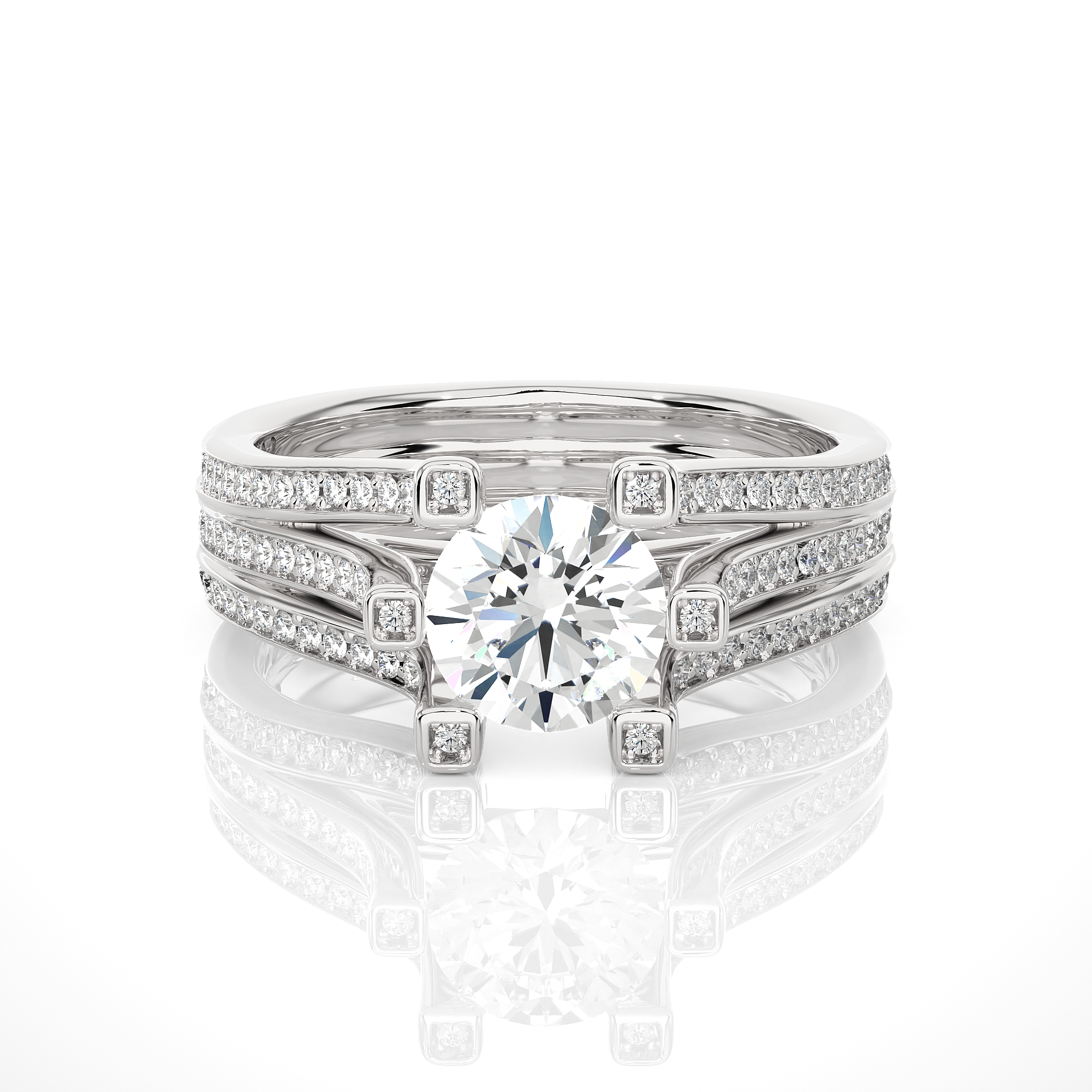 Round Lab Grown Diamond Multi Row Pave Engagement Ring