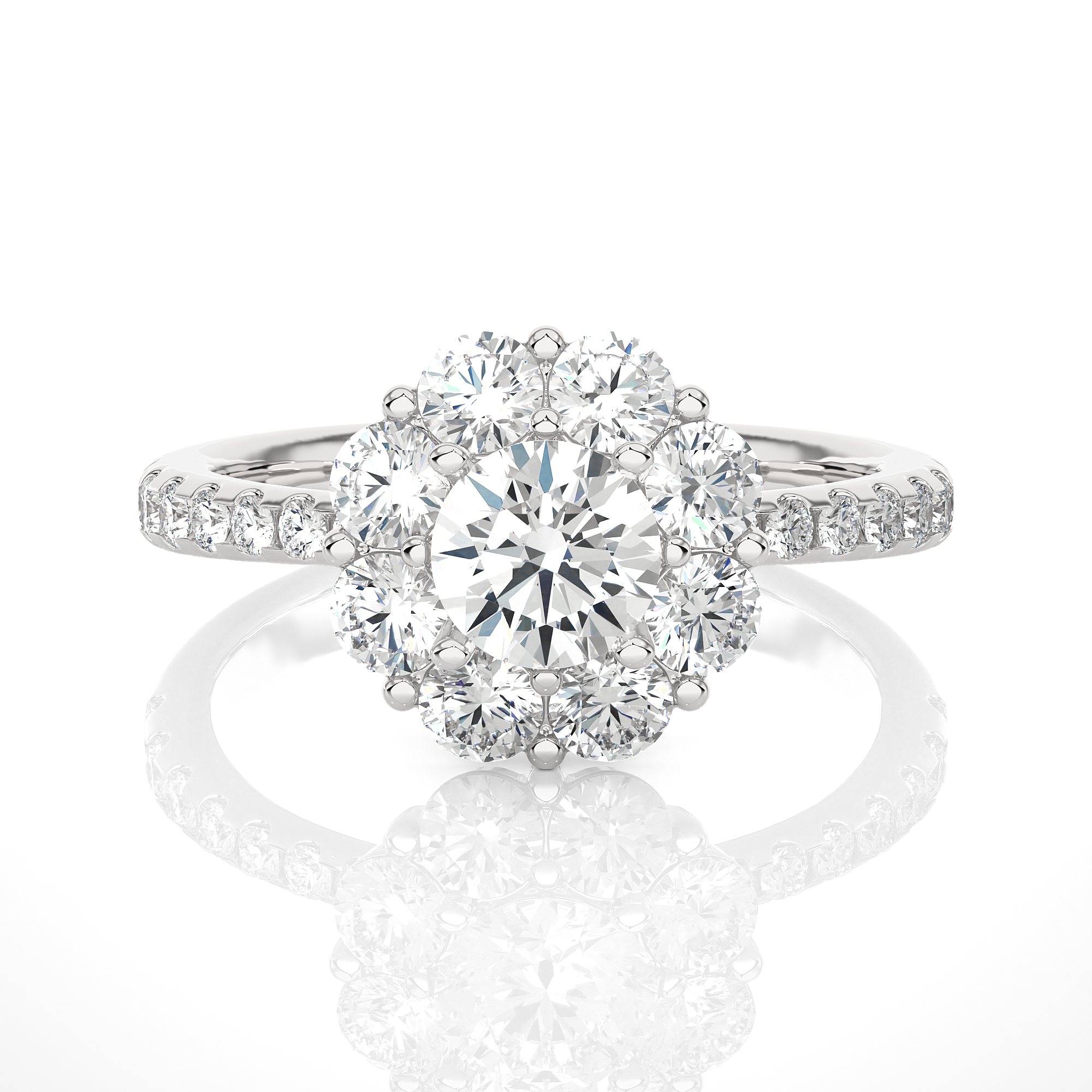 Round Lab Grown Diamond Cluster Engagement Ring