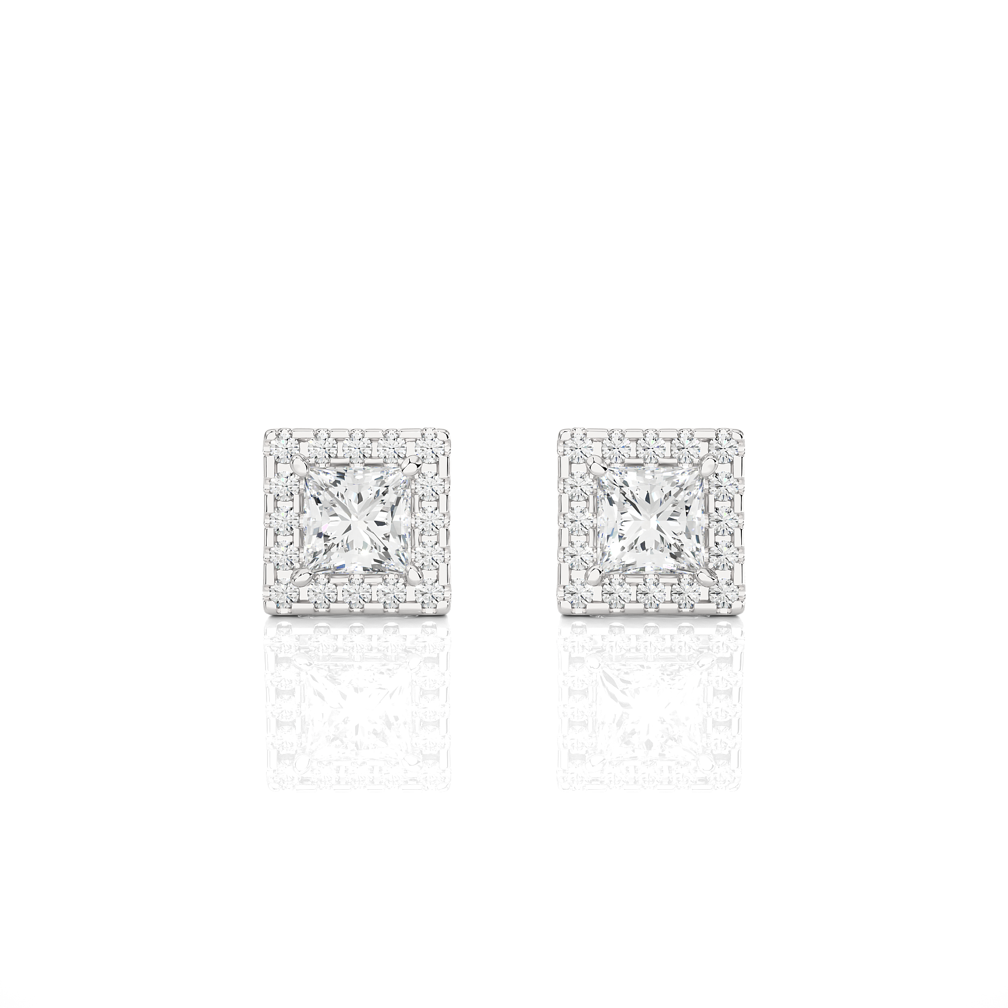 Princess Cut Lab Grown Diamond Halo Stud Earrings
