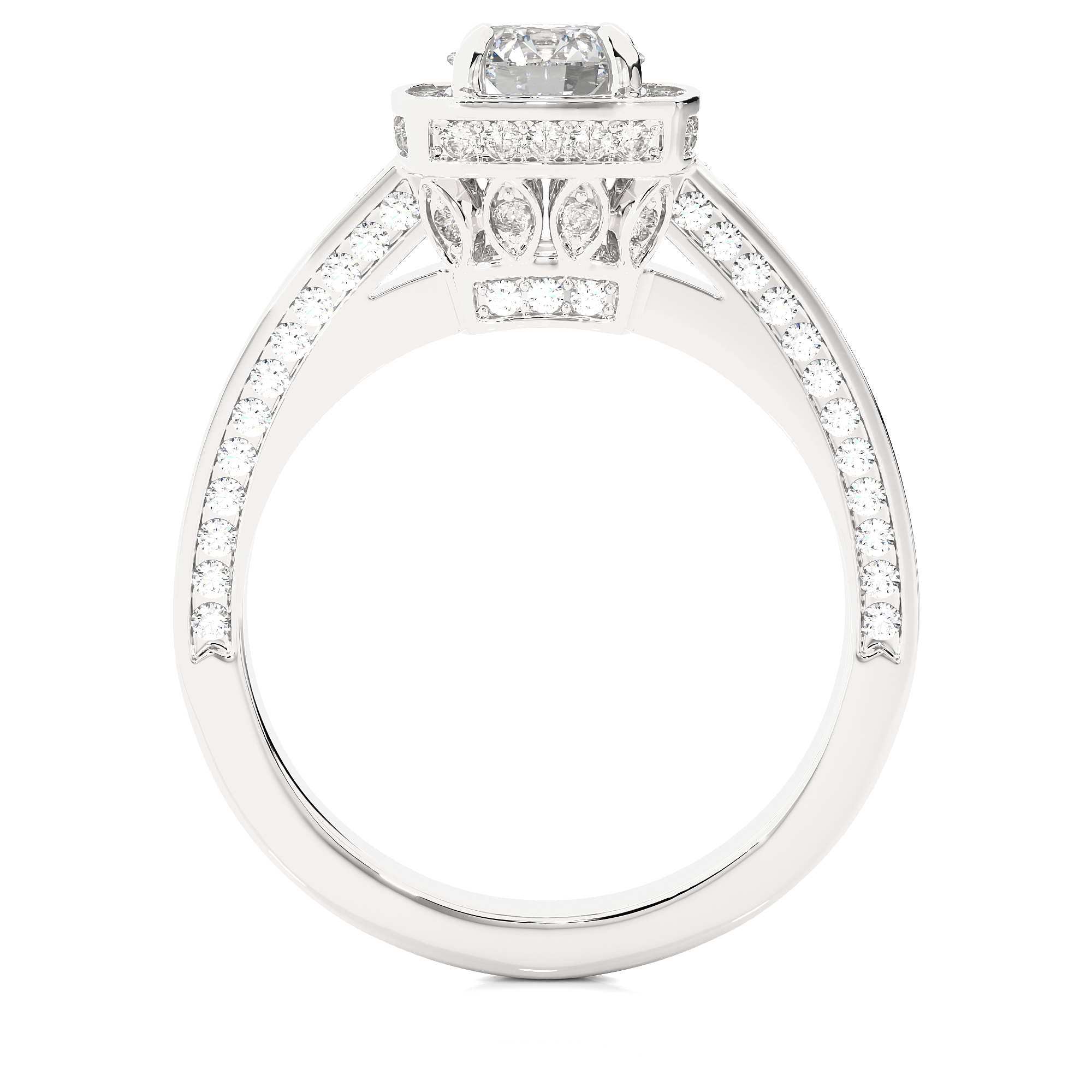Round Lab Grown Diamond Cushion Halo Engagement Ring