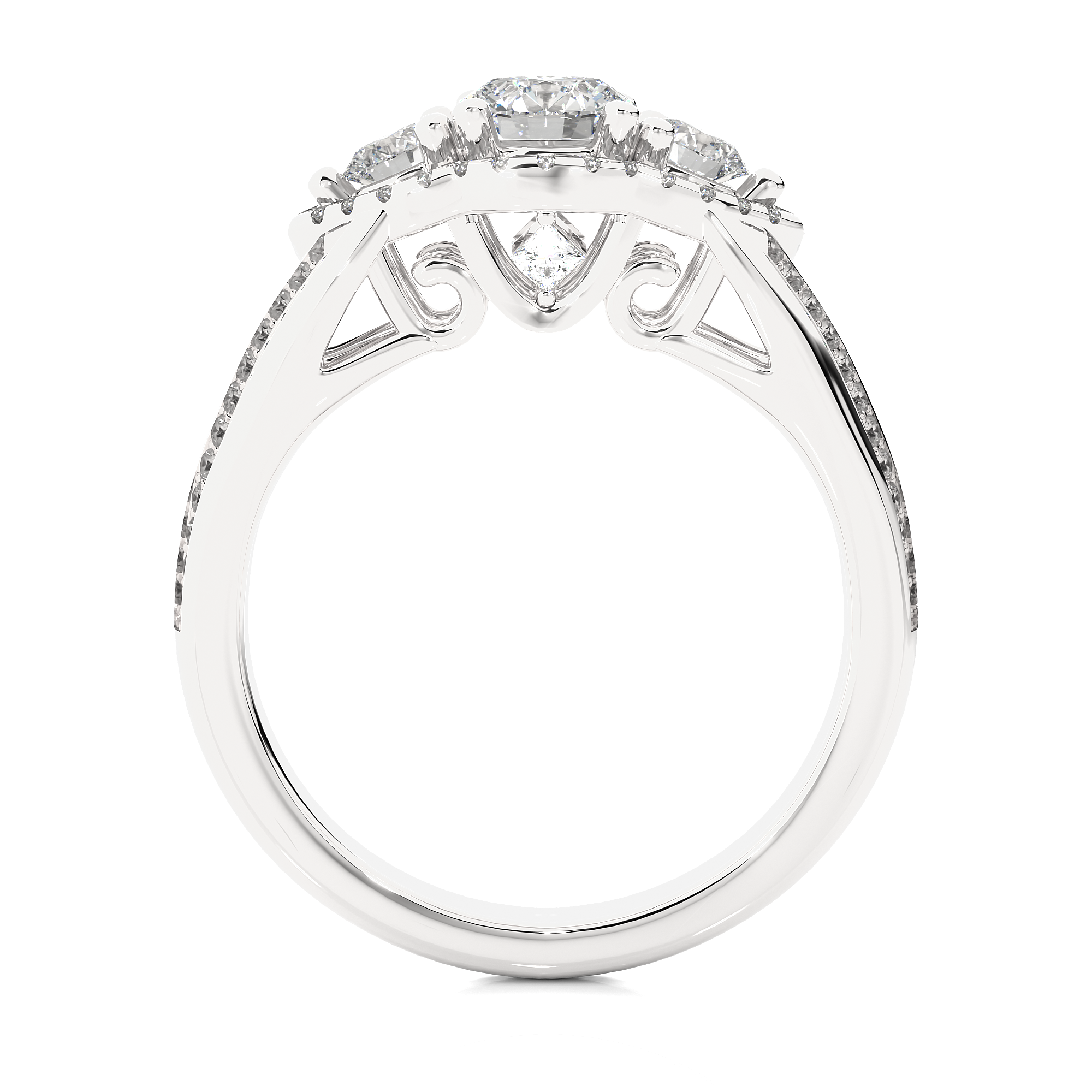 Luxury Three Stone Halo Lab Diamond Ring