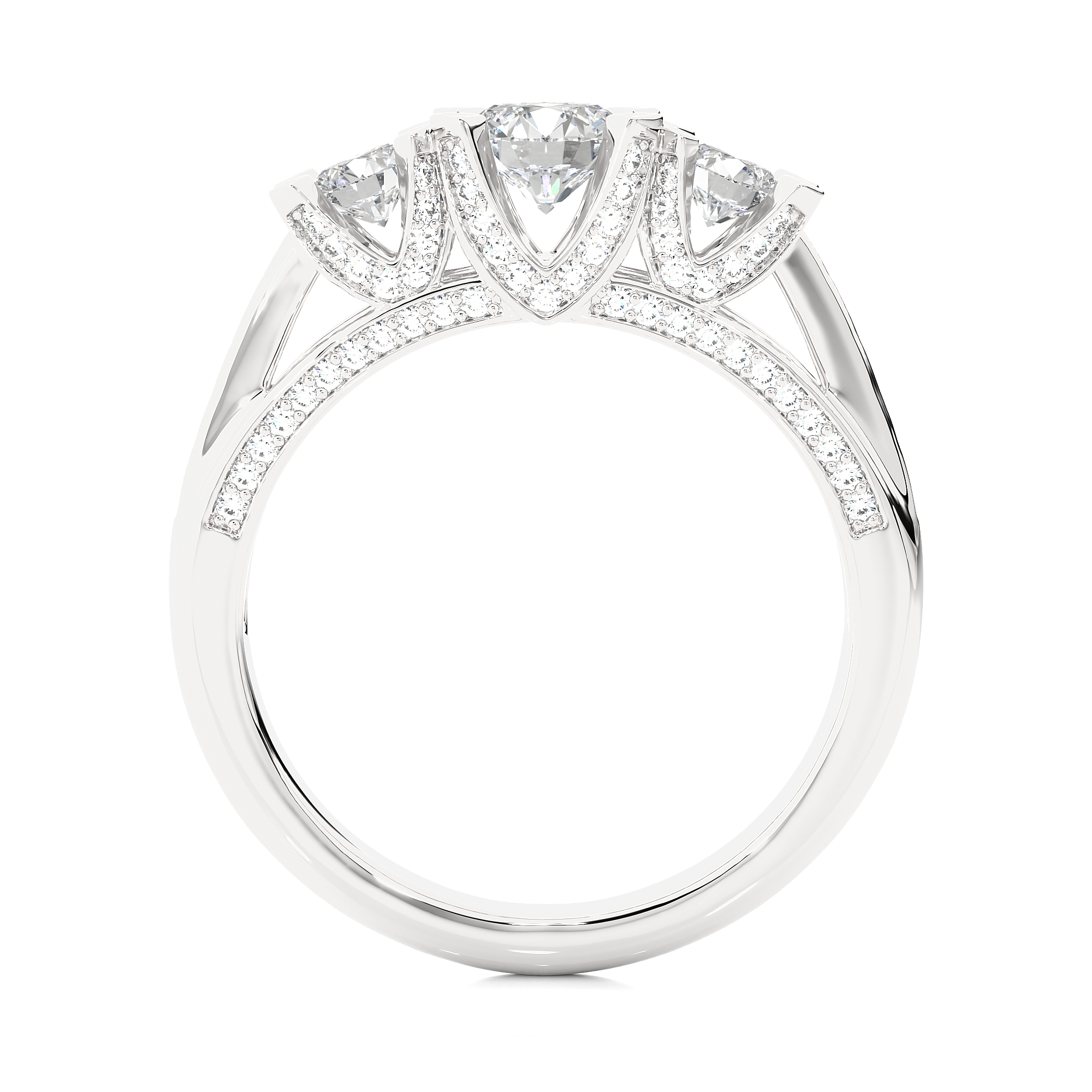 Three Stone Diamond Hidden Halo Engagement Ring