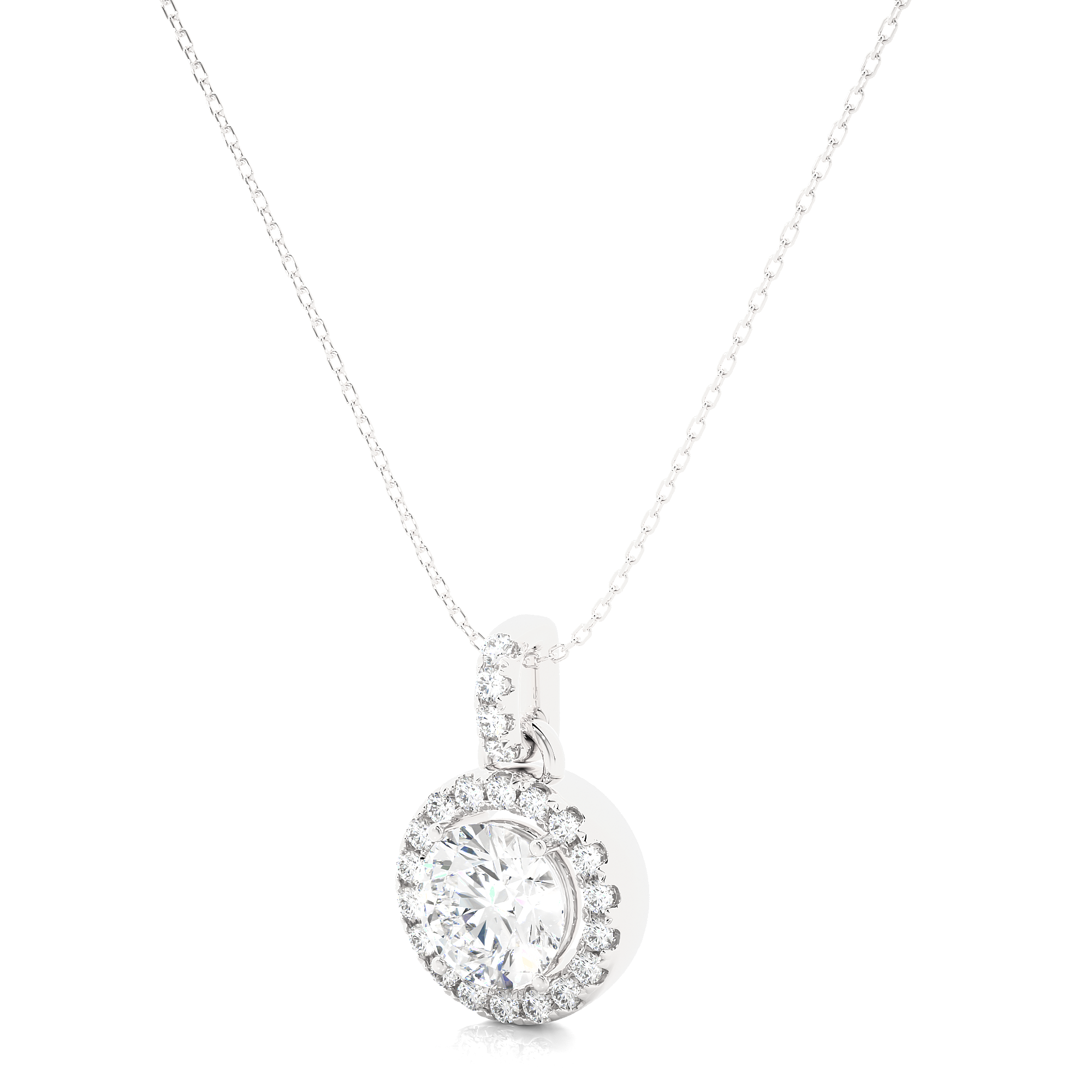 Luxury Round Lab Grown Diamond Halo Pendant Necklace