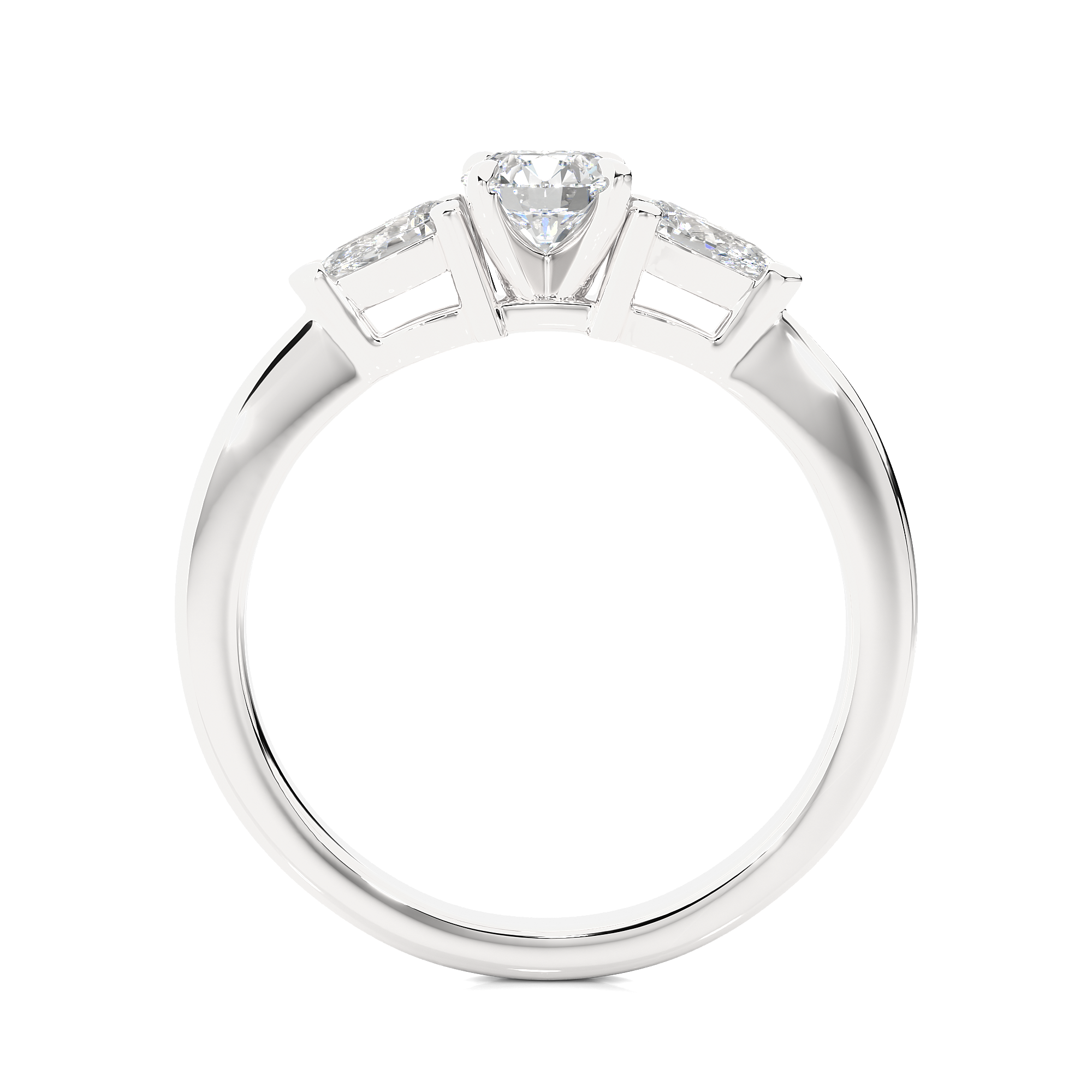 Three Stone Round Lab Diamond Engagement Ring With Pear Side Stones