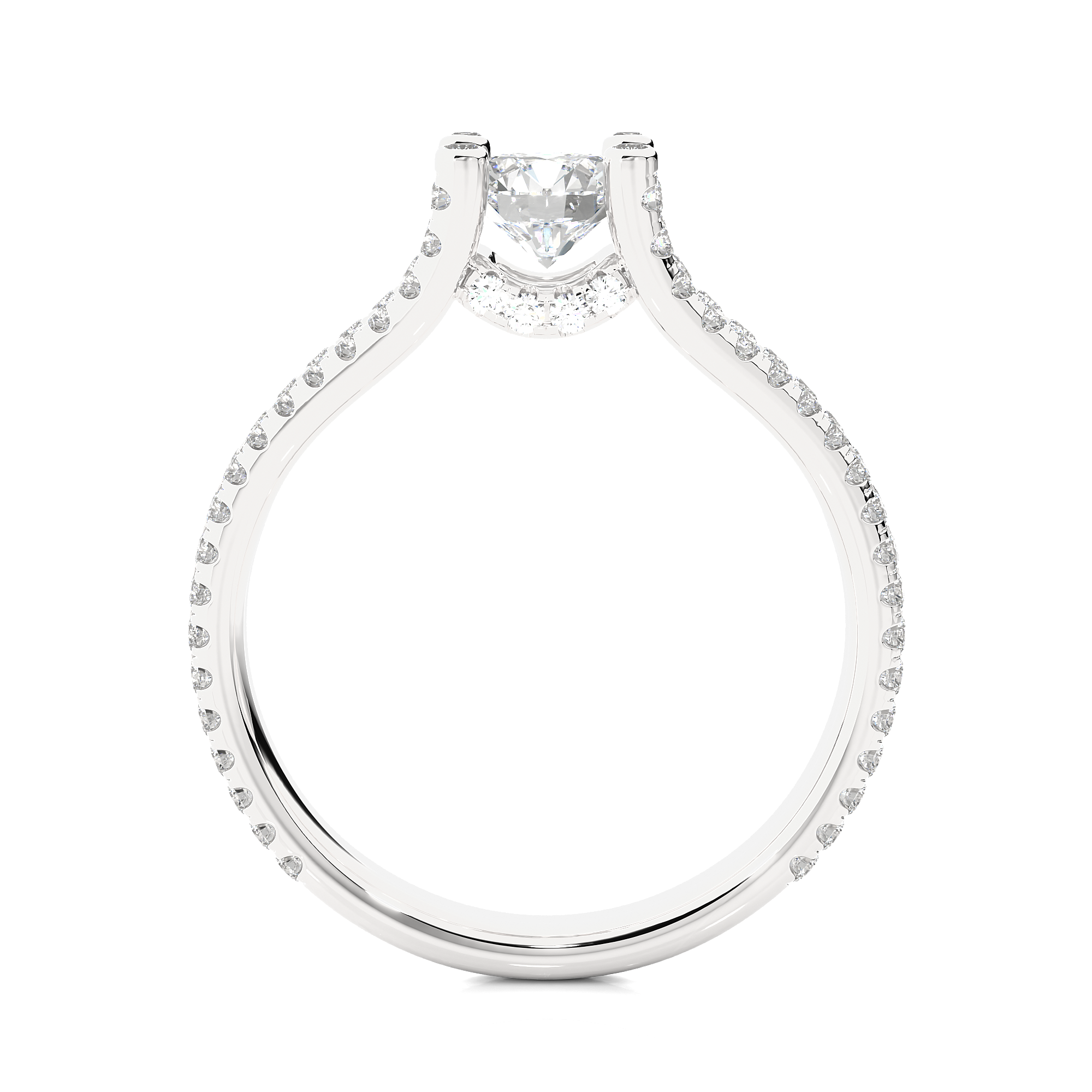Round Lab Grown Diamond Split Shank Pave Engagement Ring