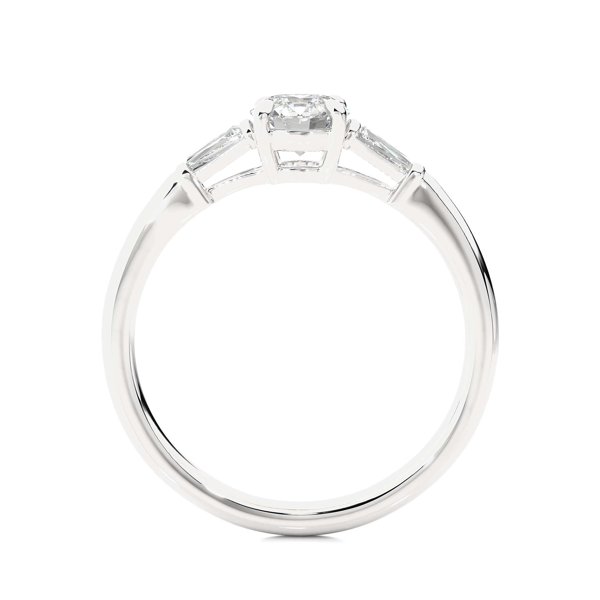 Round Lab Diamond With Tapered Baguette Three Stone Ring