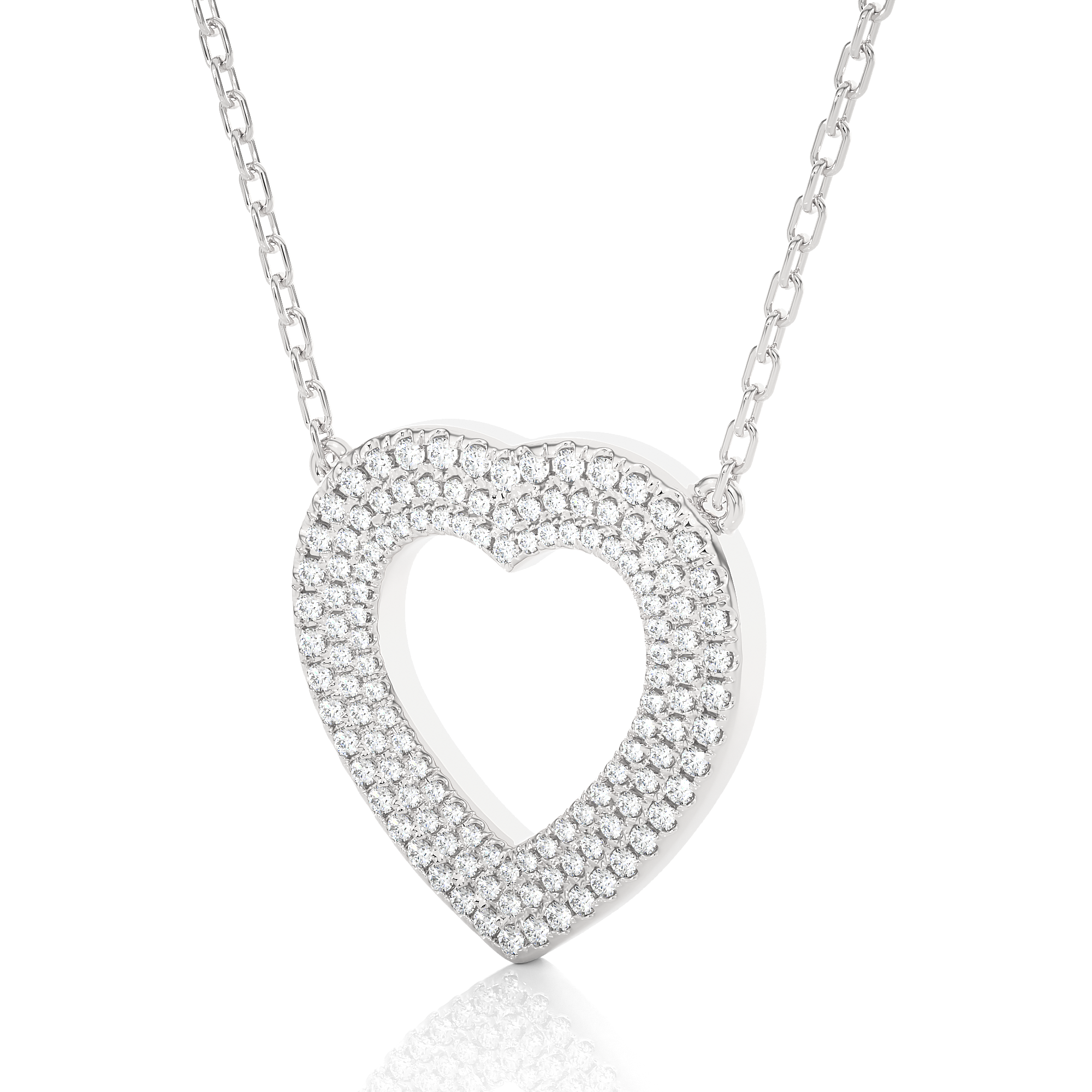 Multi Row Pave Heart Lab Diamond Pendant Necklace