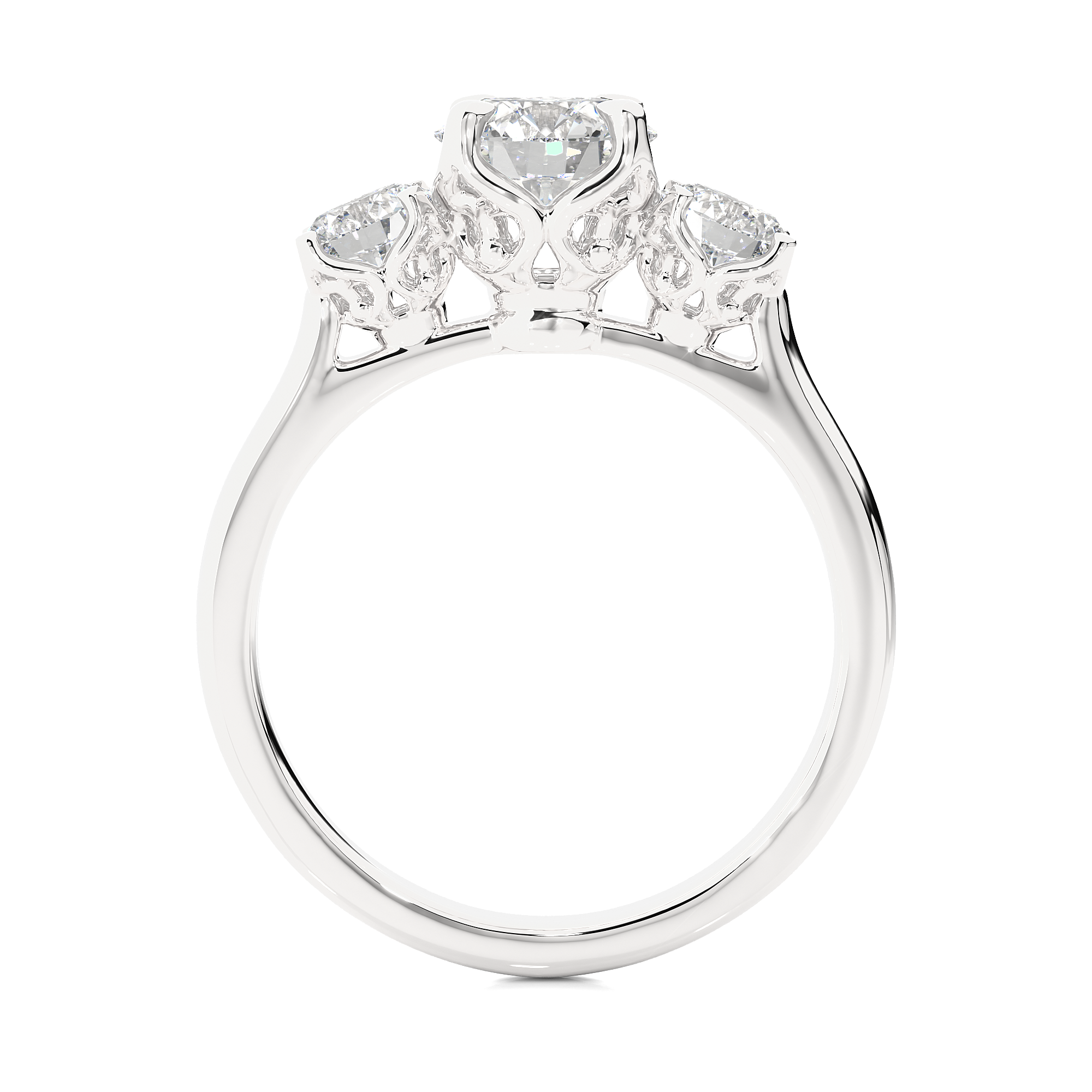Round Diamond Three Stone Engagement Ring
