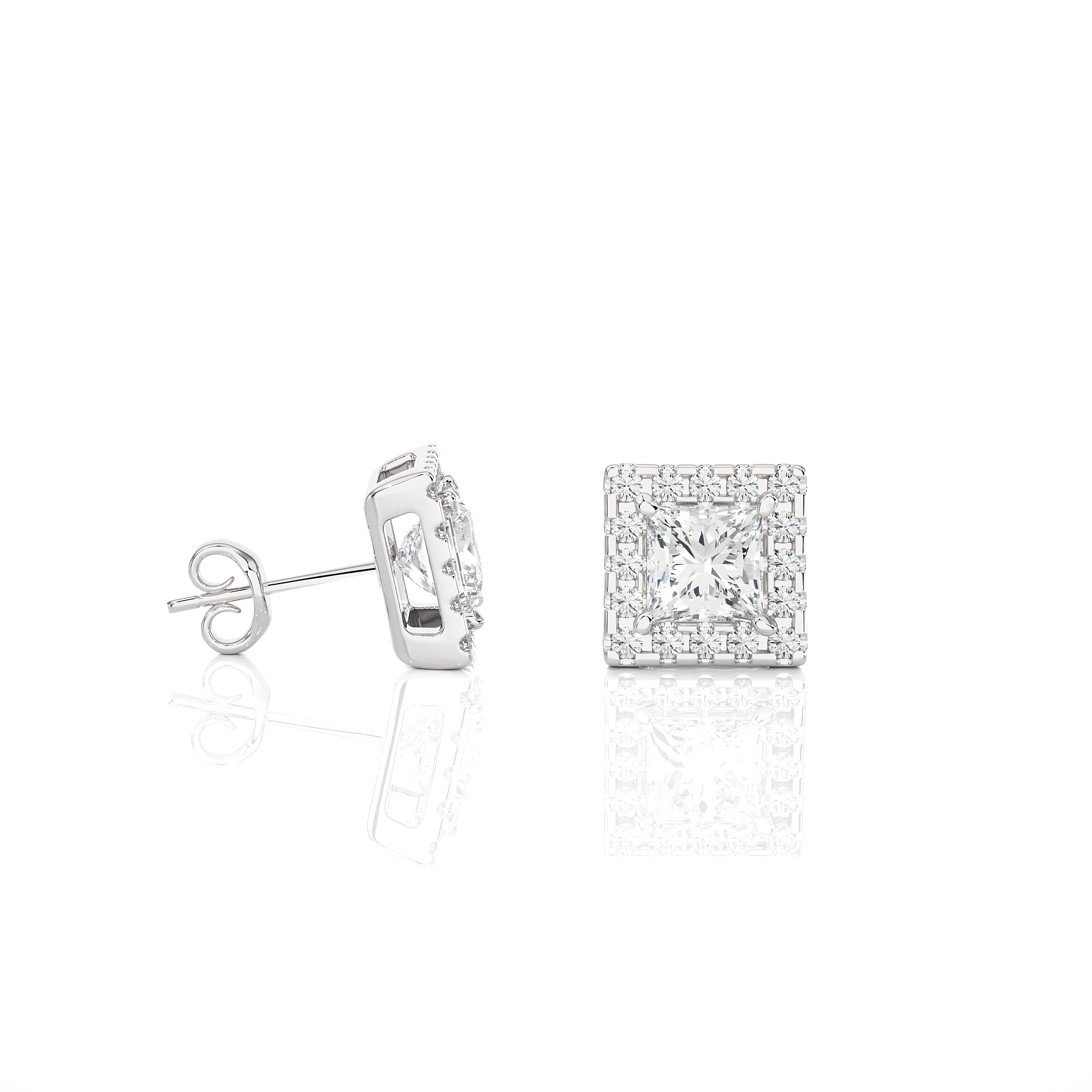 Princess Cut Lab Grown Diamond Halo Stud Earrings