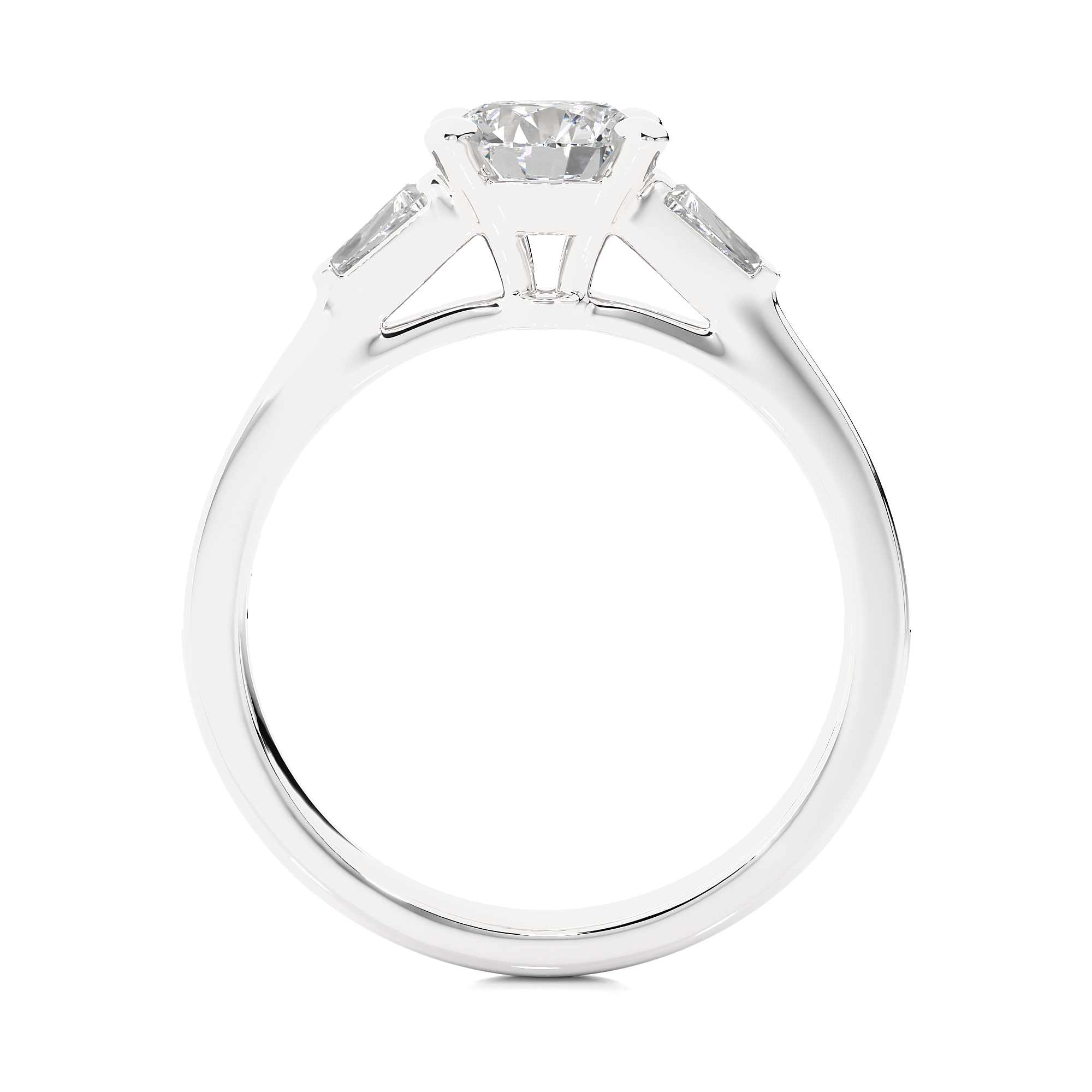 Round Diamond Three Stone Engagement Ring With Baguette Side Stones