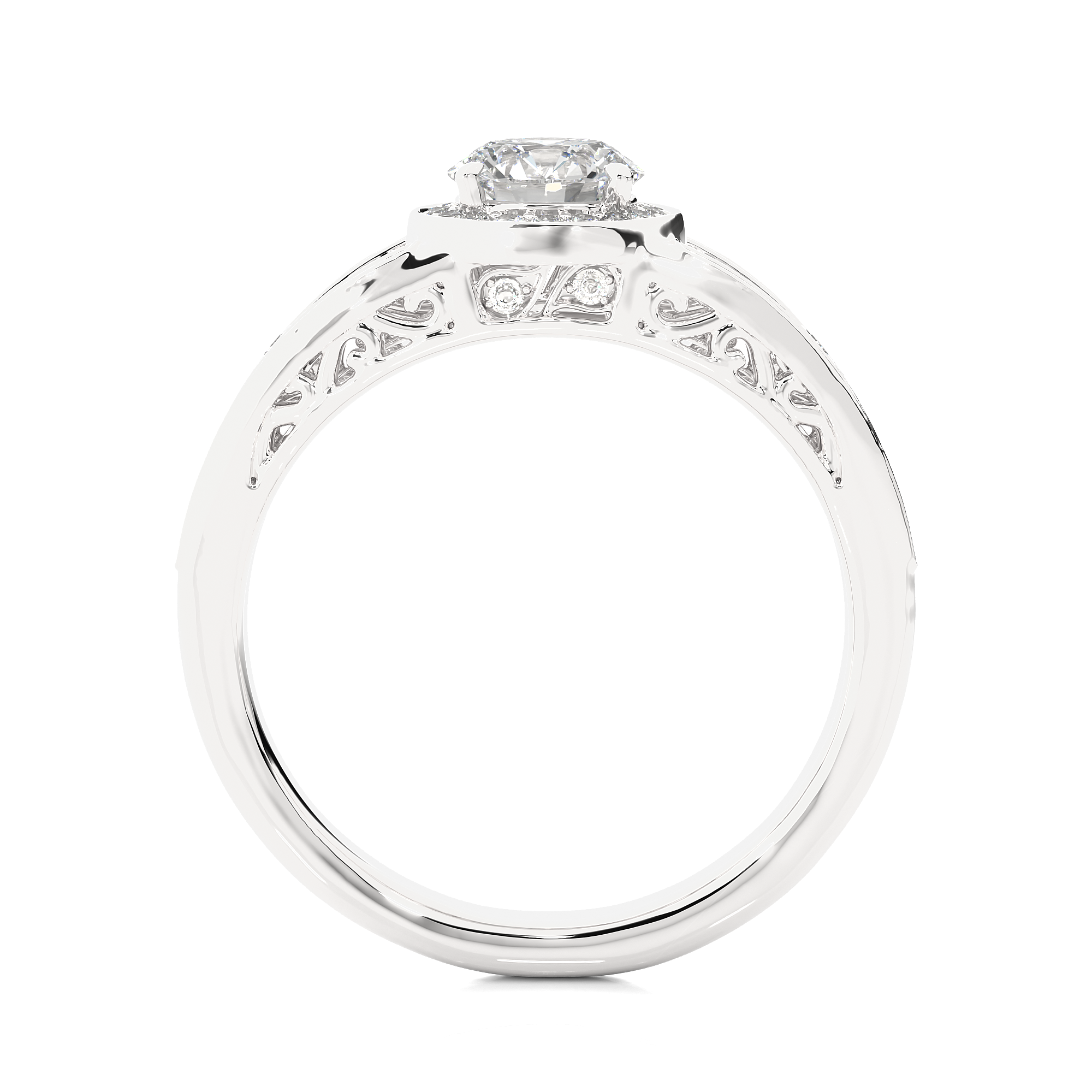 Round Diamond Halo Engagement Ring With Split Shank Band
