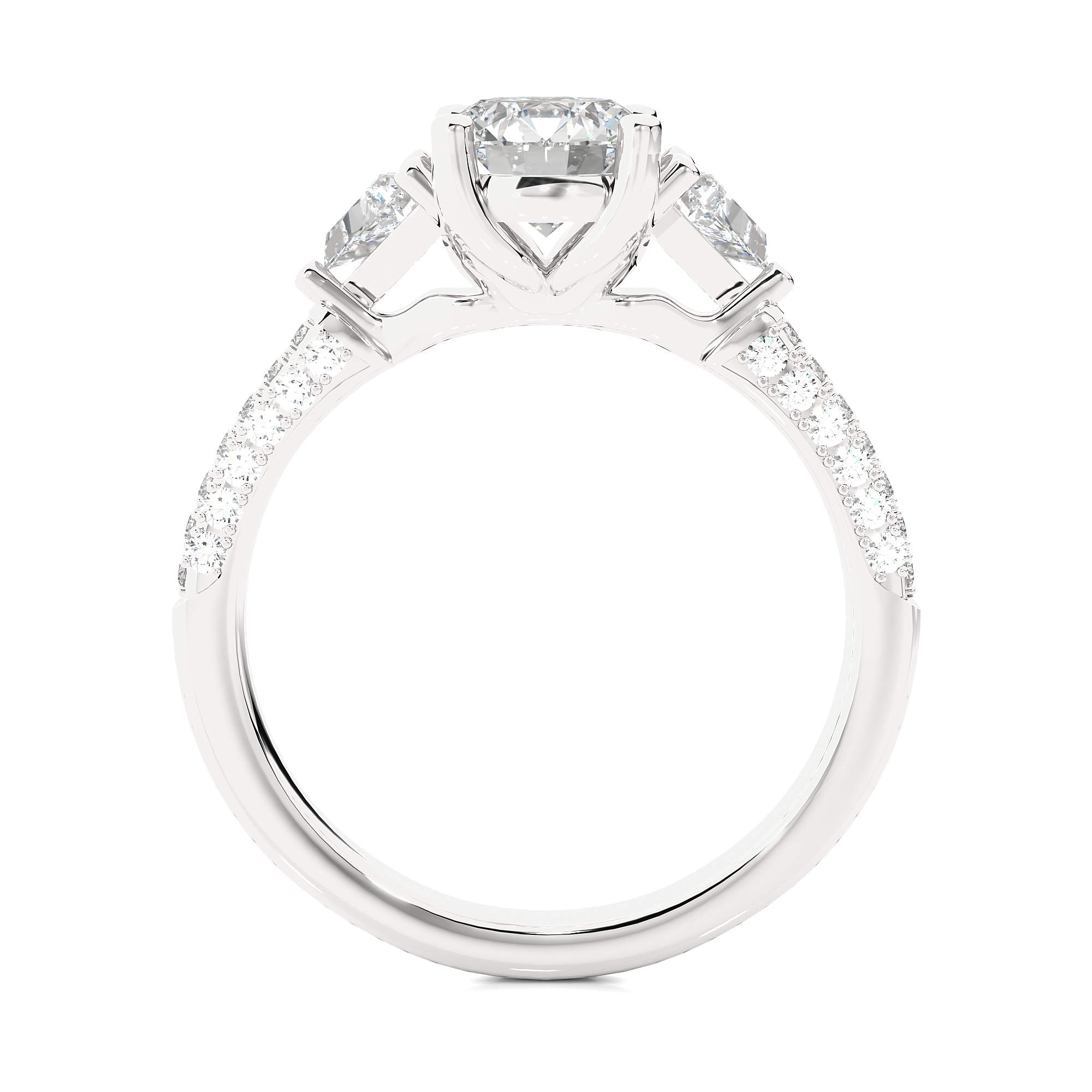 Three Stone Lab Diamond Engagement Ring With Trillion Side Stones