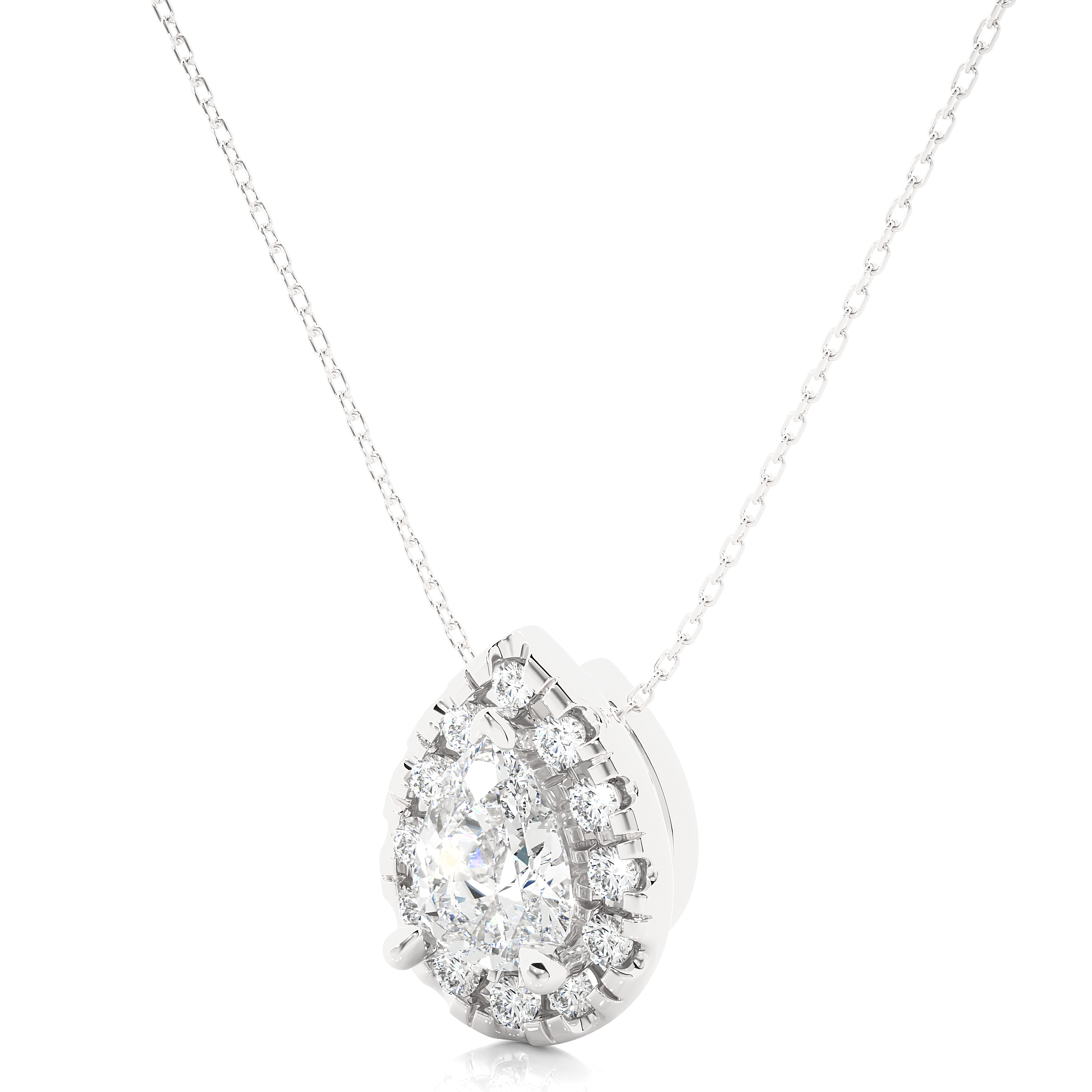 Pear Cut Lab Diamond Halo Pendant Necklace