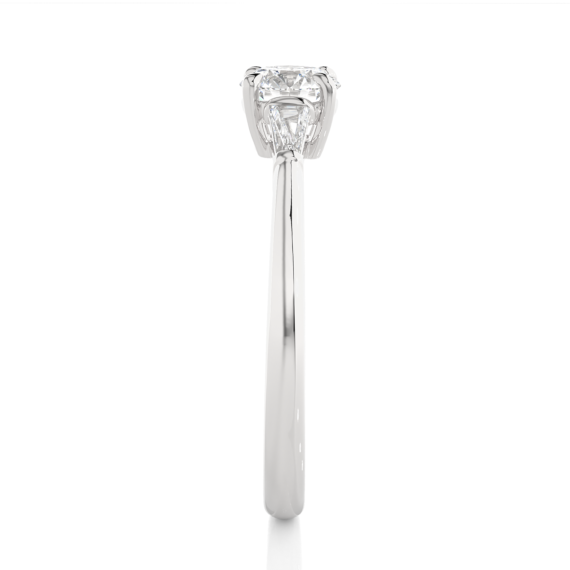Round Lab Diamond With Tapered Baguette Three Stone Ring