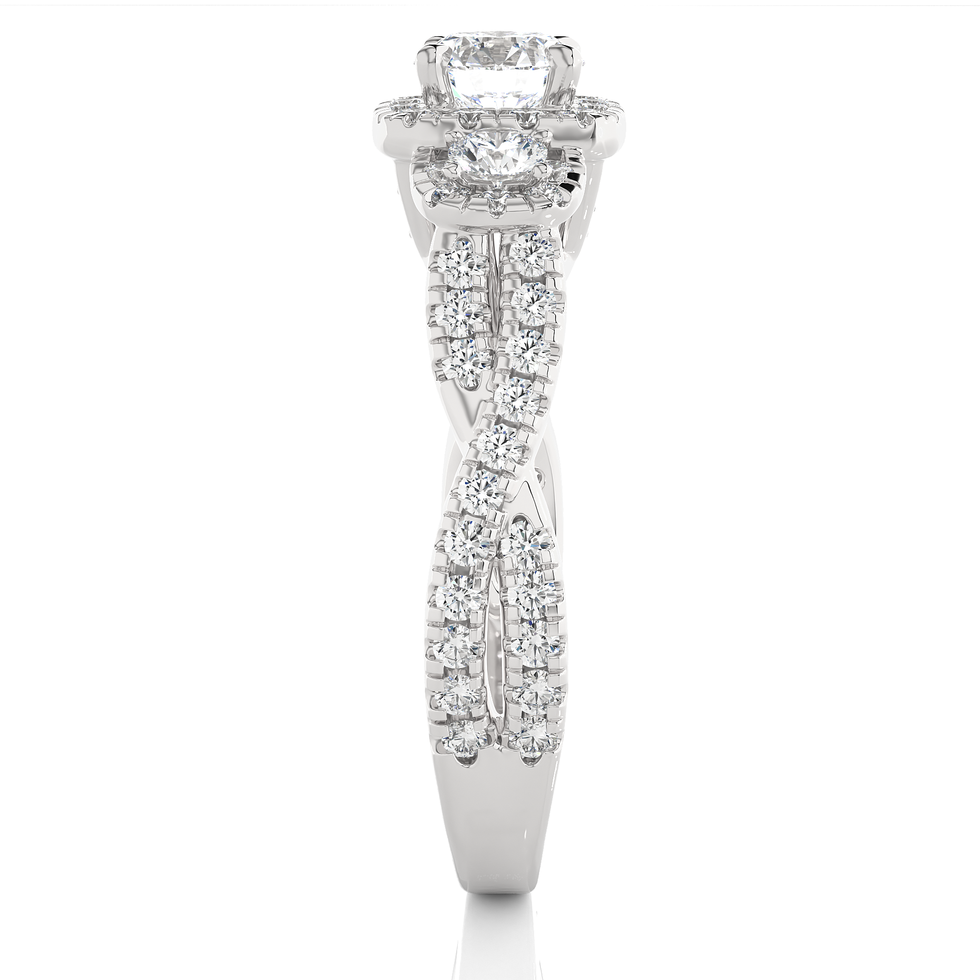 Lab Diamond Halo Three Stone Engagement Ring