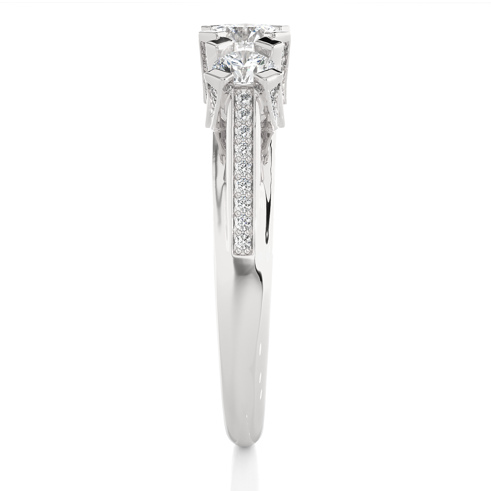 Three Stone Diamond Hidden Halo Engagement Ring