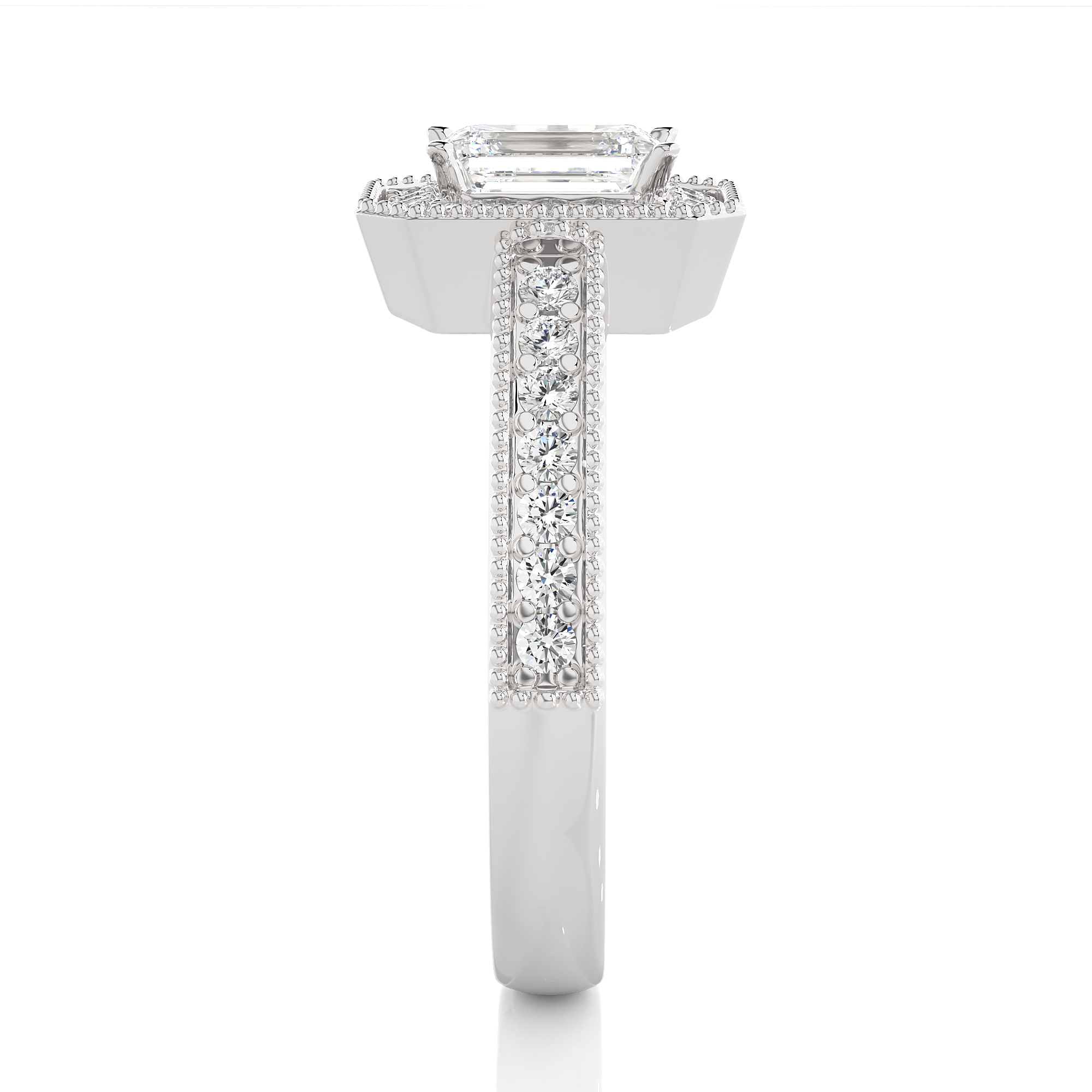 Emerald Cut Lab Grown Diamond Halo Engagement Ring