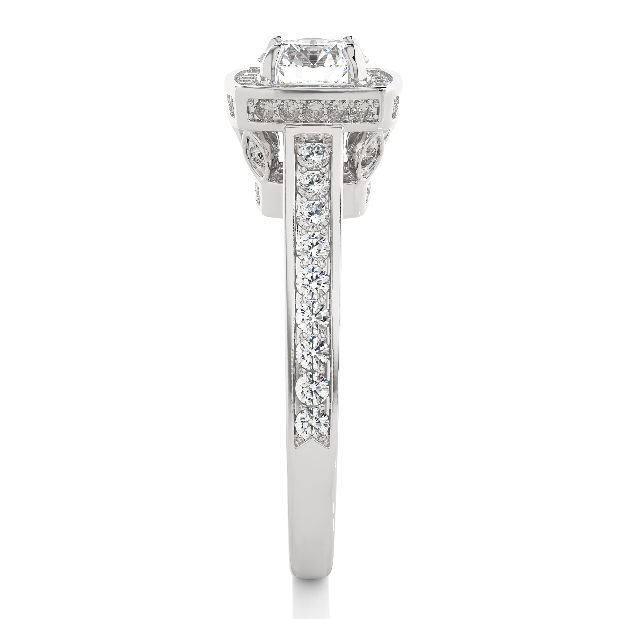 Round Lab Grown Diamond Cushion Halo Engagement Ring