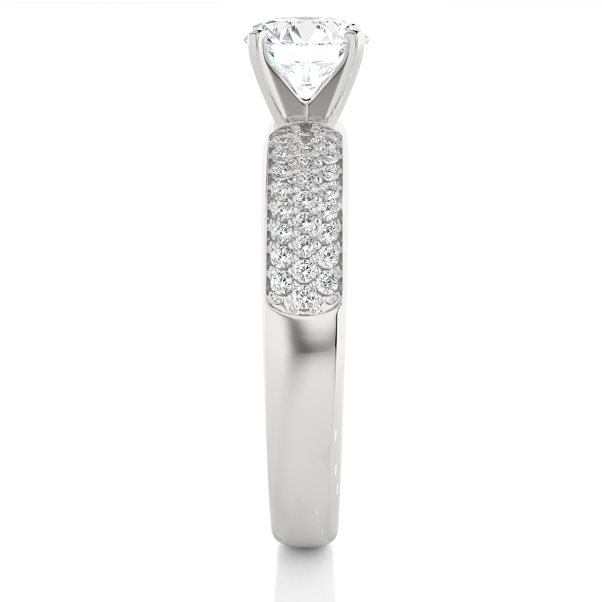 Round Lab Grown Diamond Wide Pave Engagement Ring