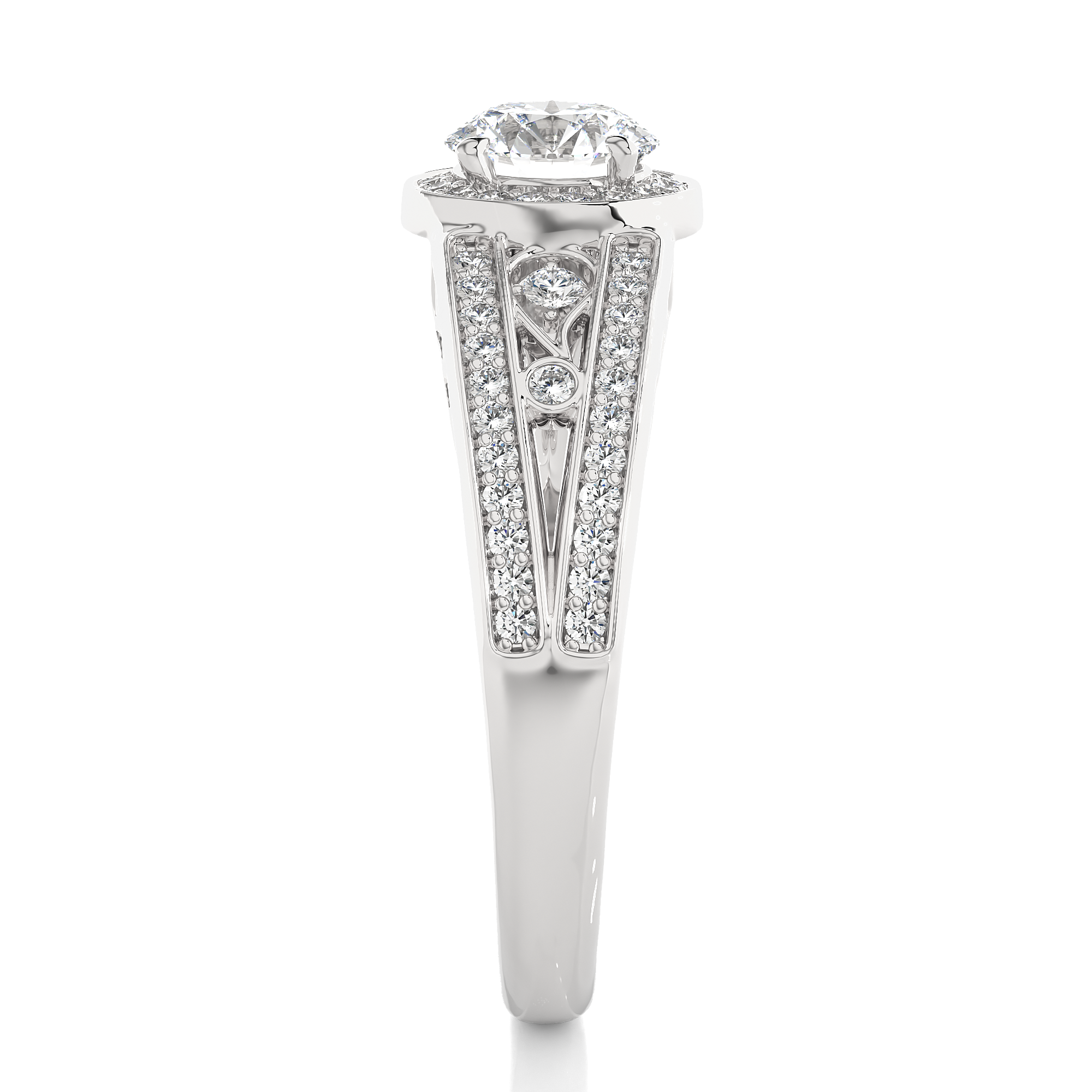 Round Diamond Halo Engagement Ring With Split Shank Band