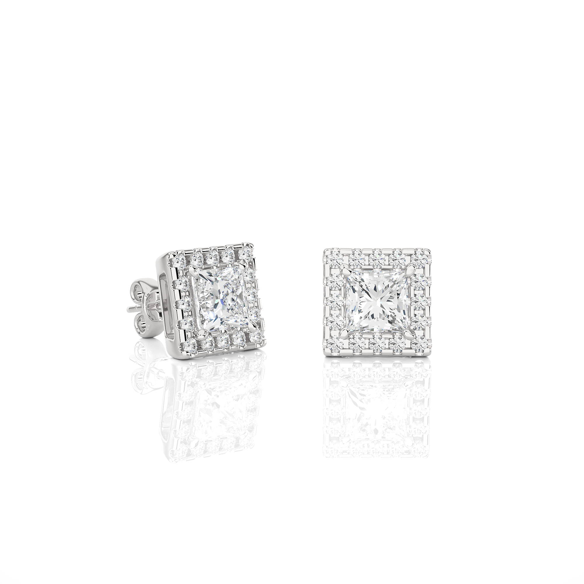 Princess Cut Lab Grown Diamond Halo Stud Earrings