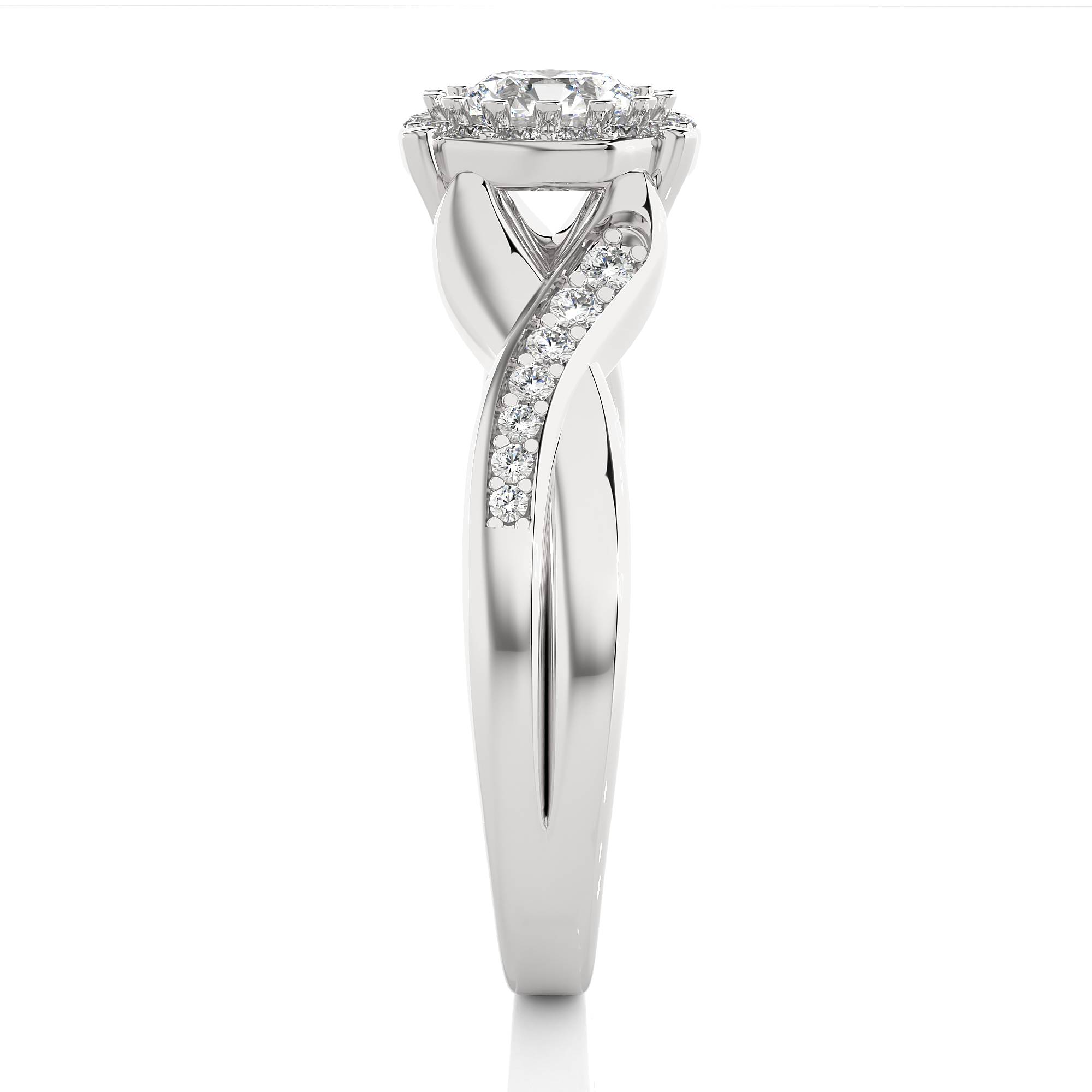 Round Diamond Halo Engagement Ring With Twisted Band