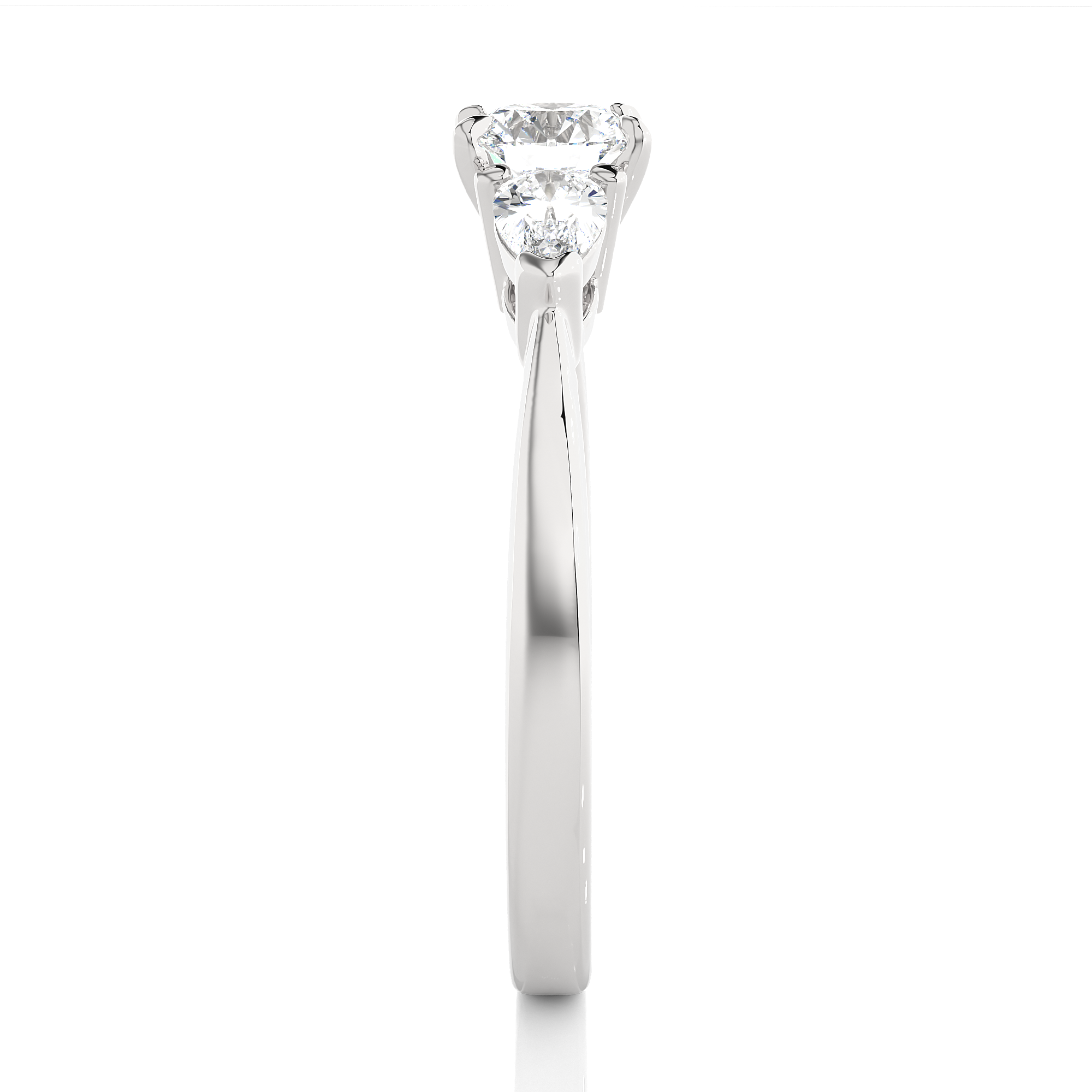 Three Stone Round Lab Diamond Engagement Ring With Pear Side Stones