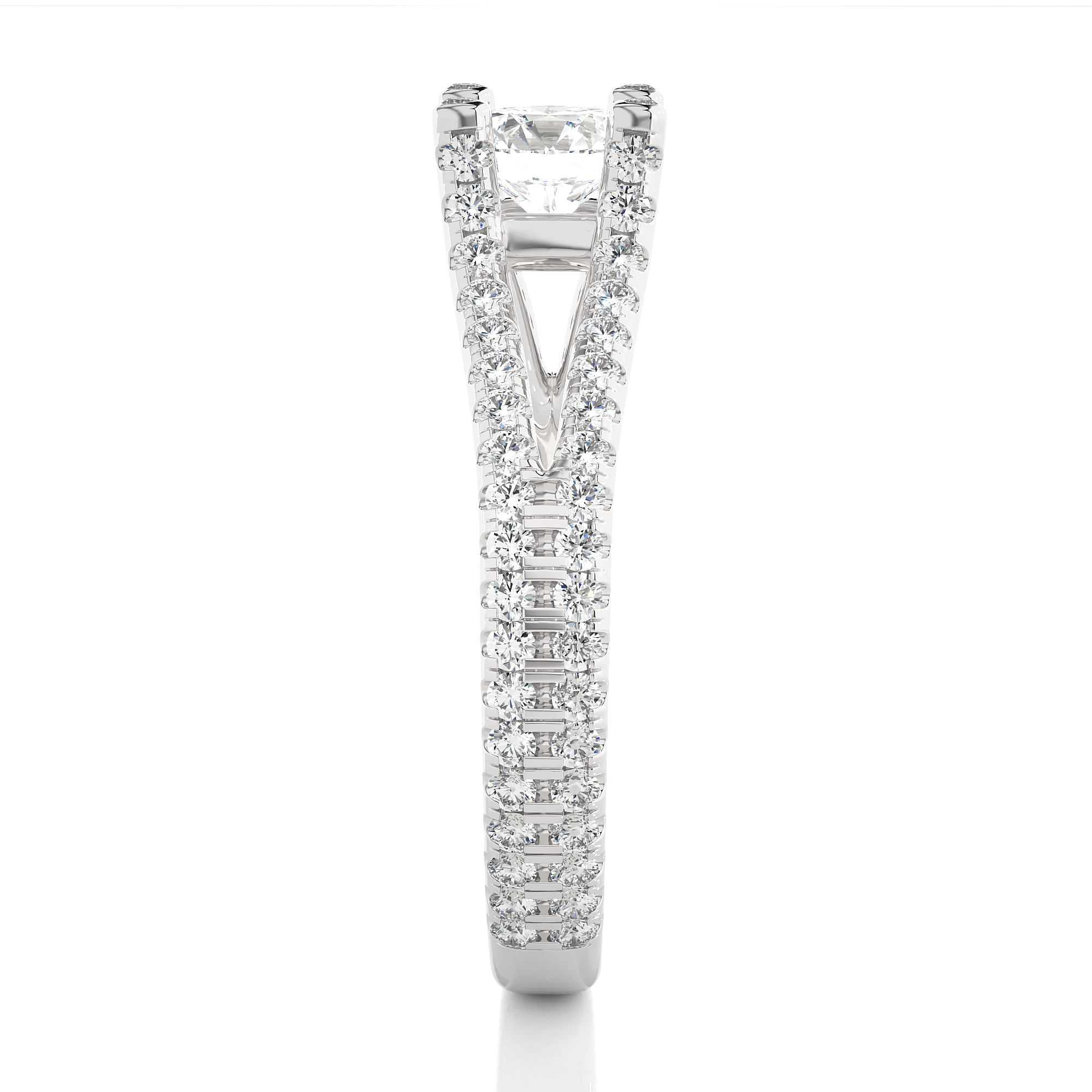 Round Lab Grown Diamond Split Shank Pave Engagement Ring