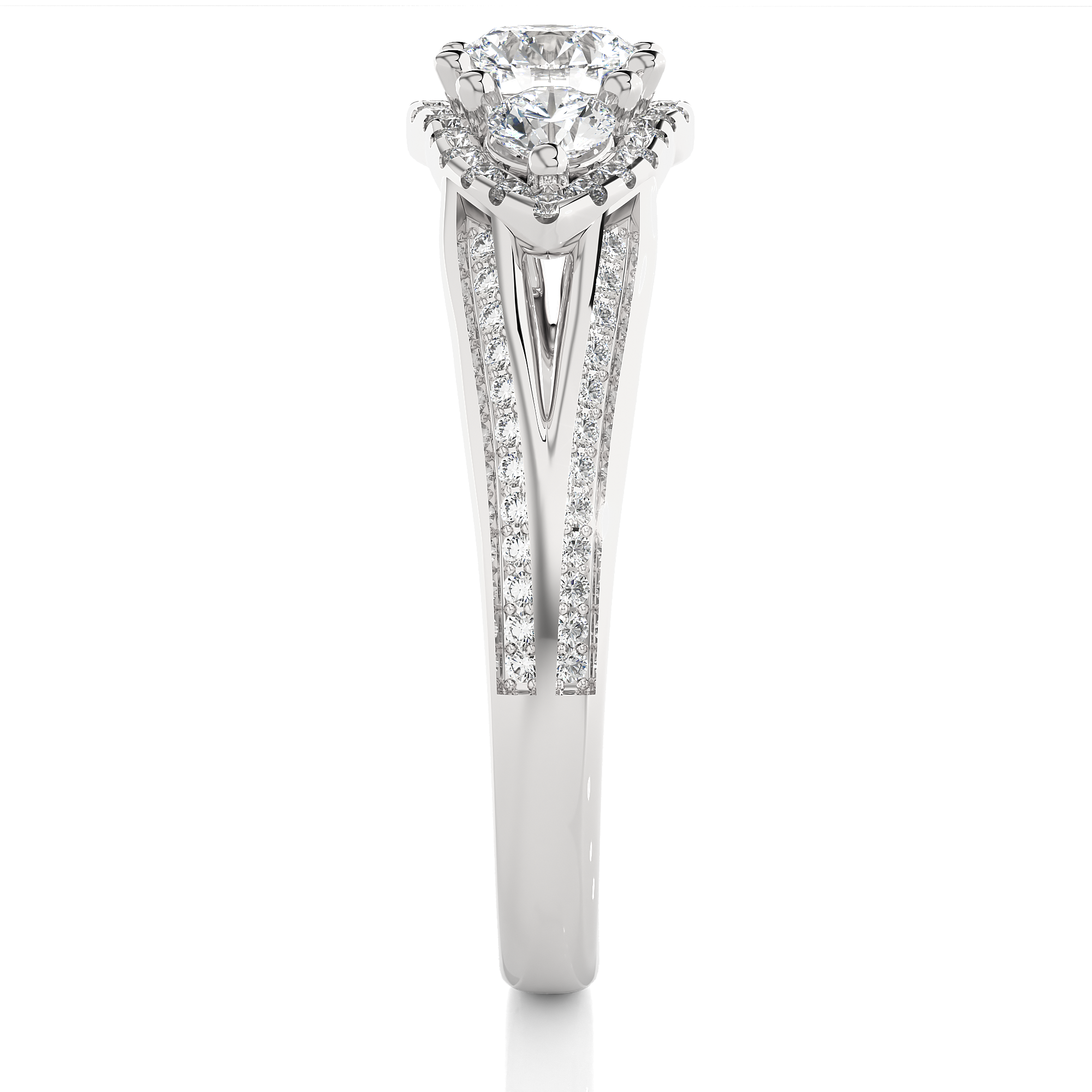 Luxury Three Stone Halo Lab Diamond Ring