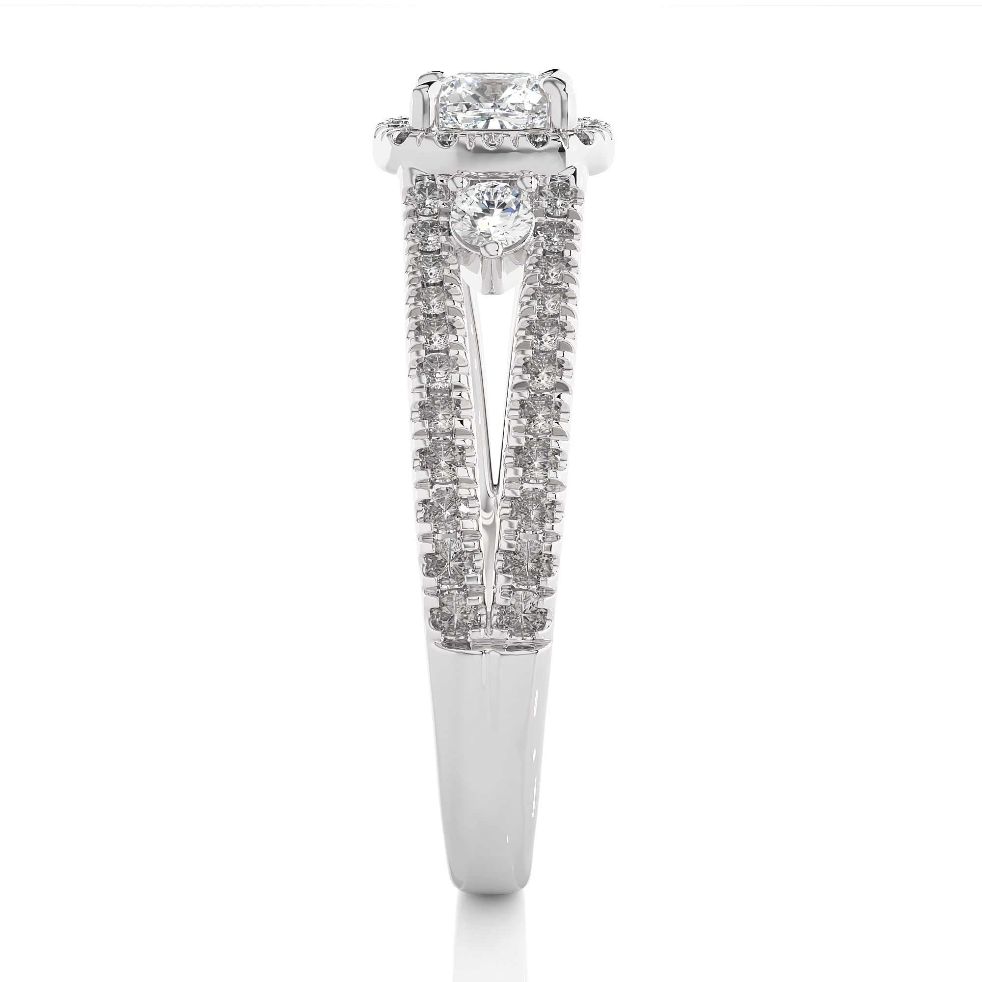 Cushion Lab Diamond Three Stone Engagement Ring