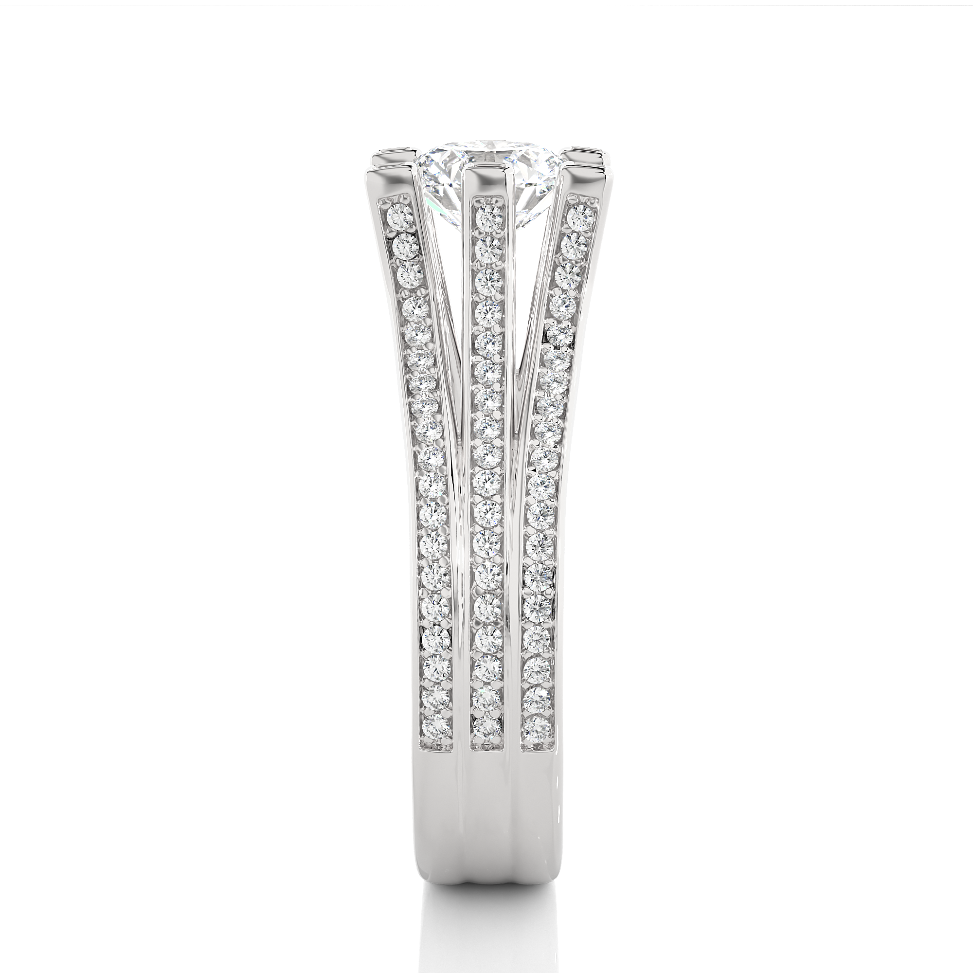 Round Lab Grown Diamond Multi Row Pave Engagement Ring