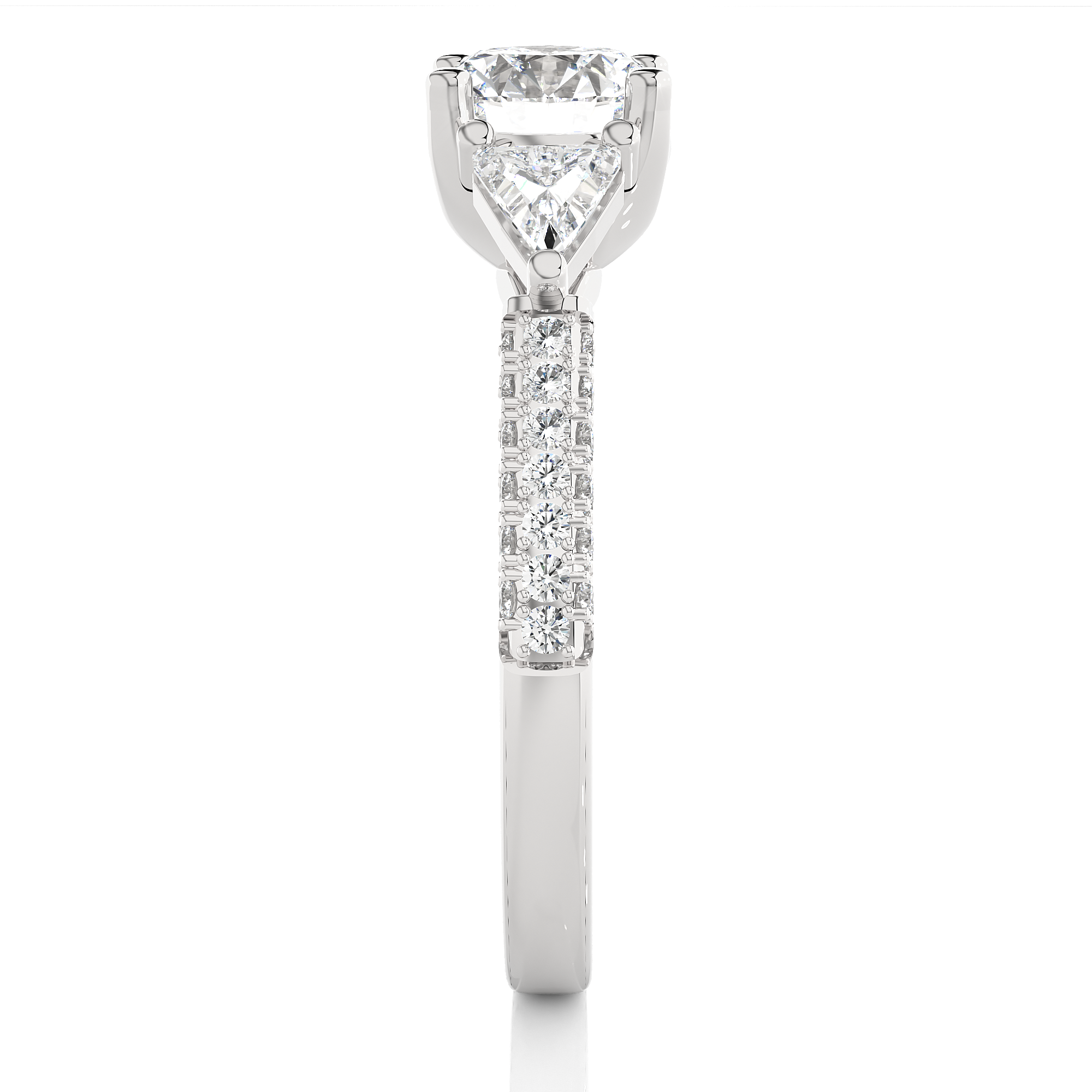 Three Stone Lab Diamond Engagement Ring With Trillion Side Stones