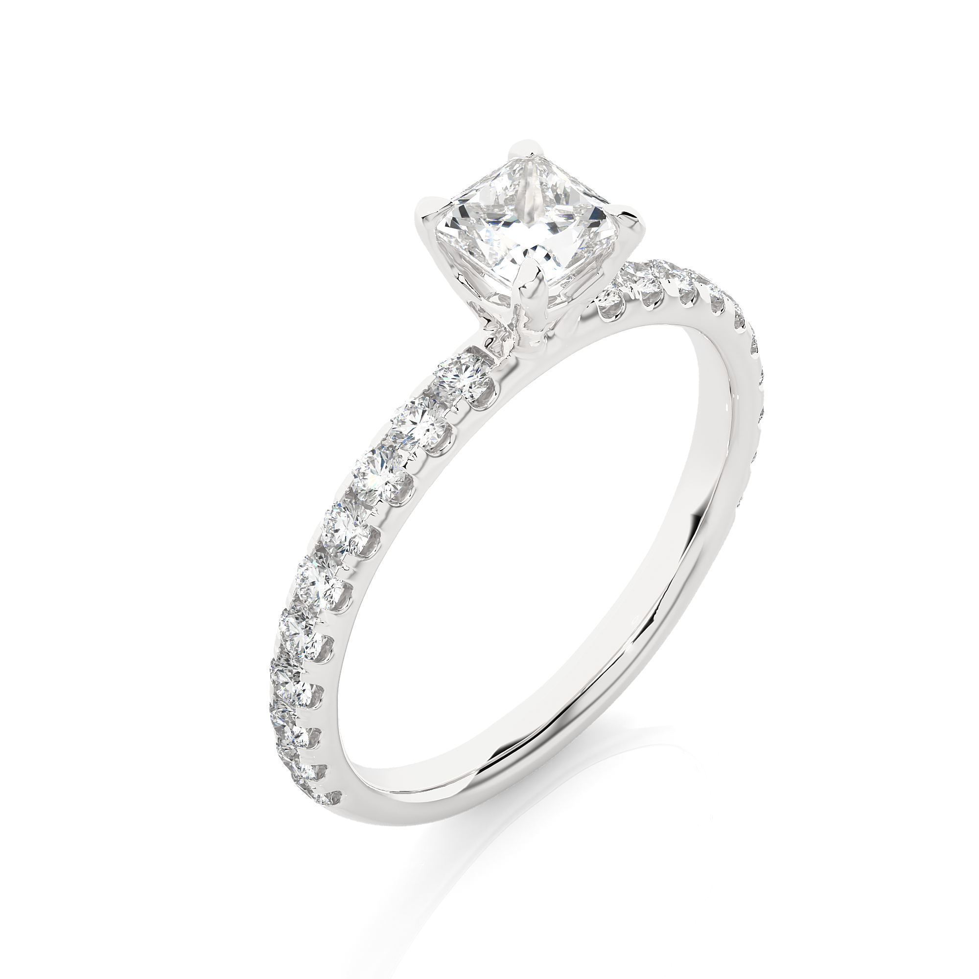 Princess Cut Lab Diamond Pavé Engagement Ring