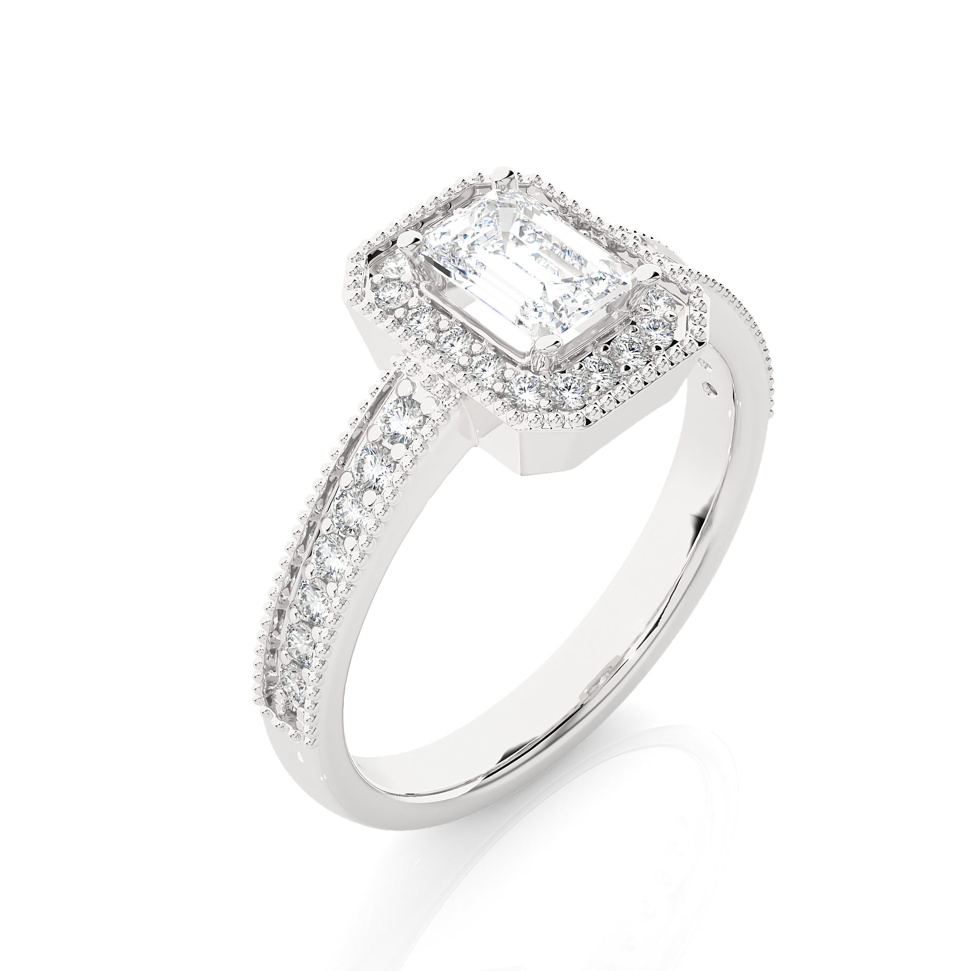 Emerald Cut Lab Grown Diamond Halo Engagement Ring