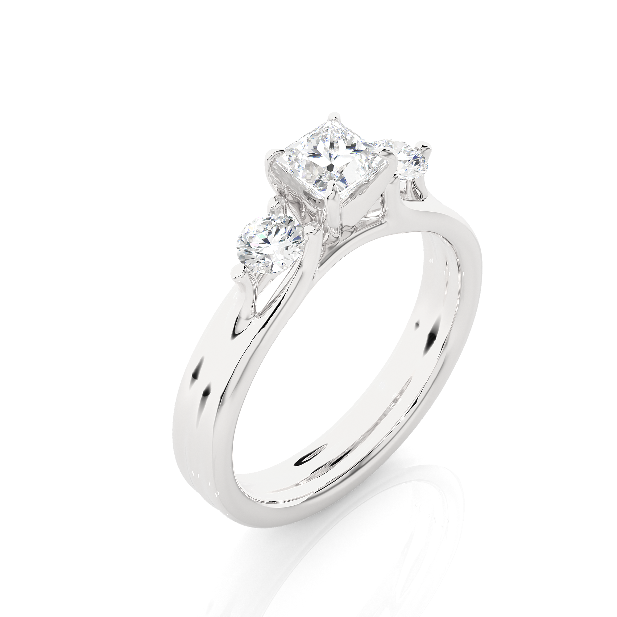 Princess Diamond Three Stone Engagement Ring