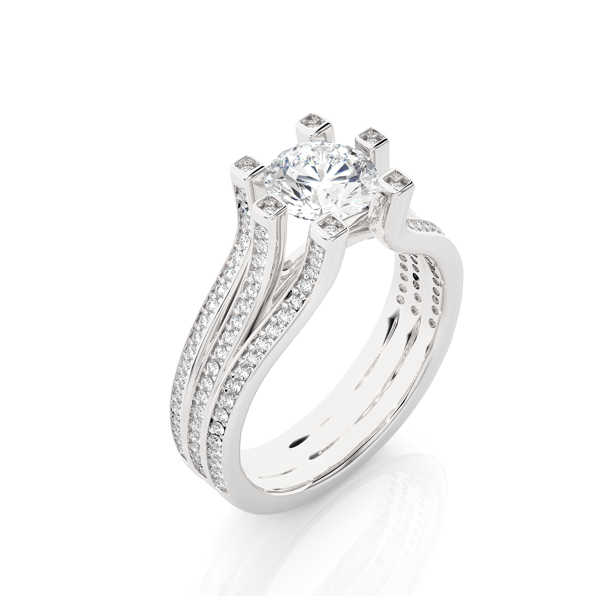 Round Lab Grown Diamond Multi Row Pave Engagement Ring