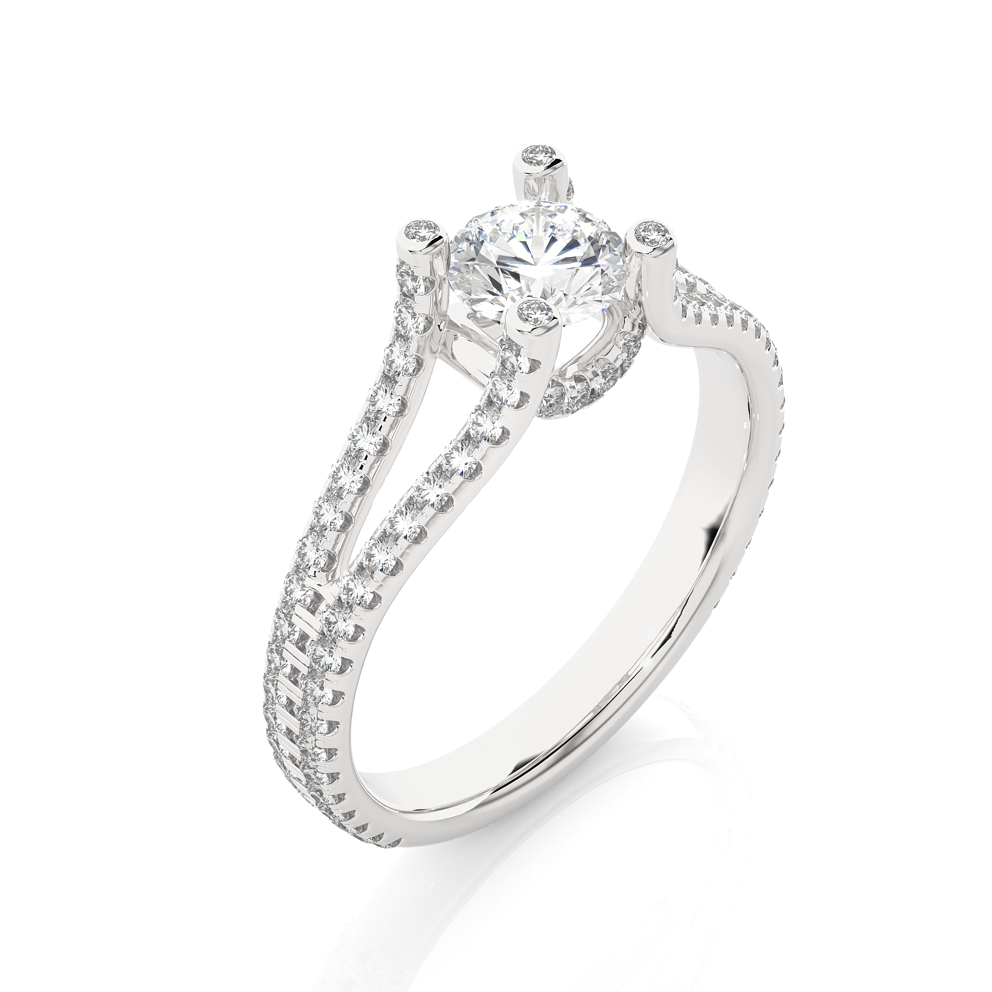 Round Lab Grown Diamond Split Shank Pave Engagement Ring