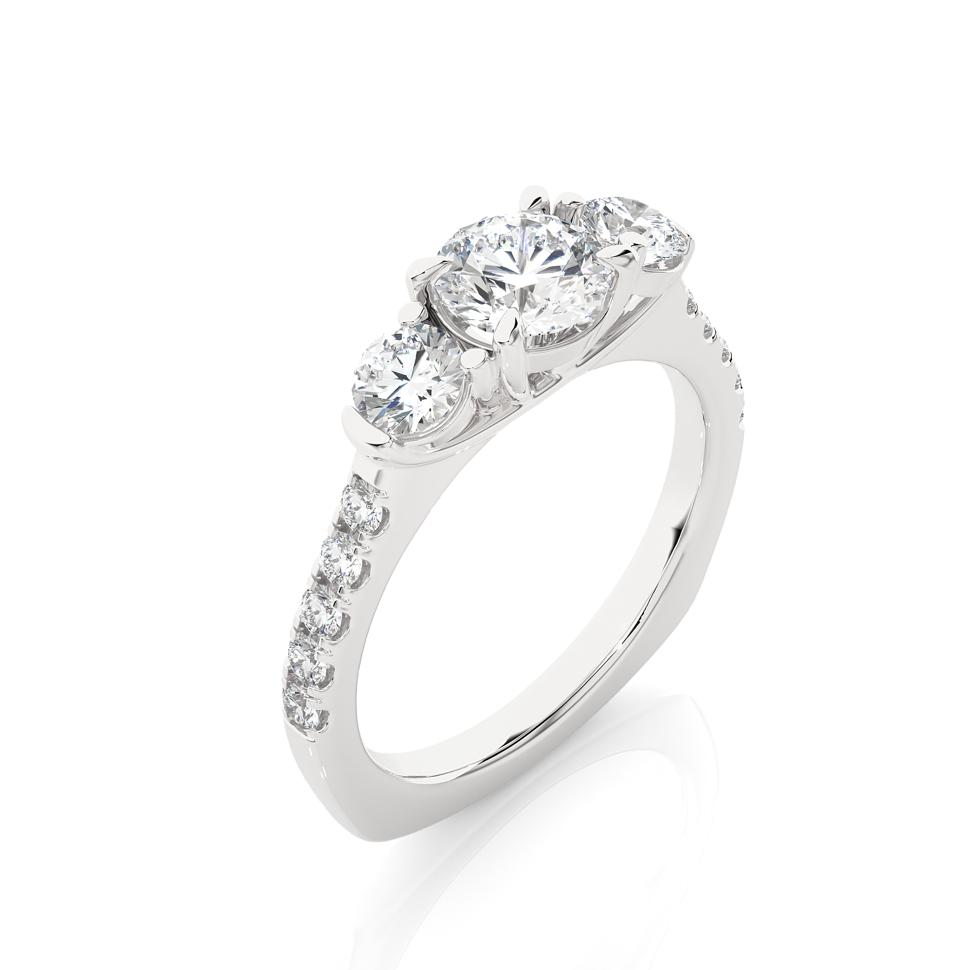 Round Lab Diamond Three Stone Engagement RIng