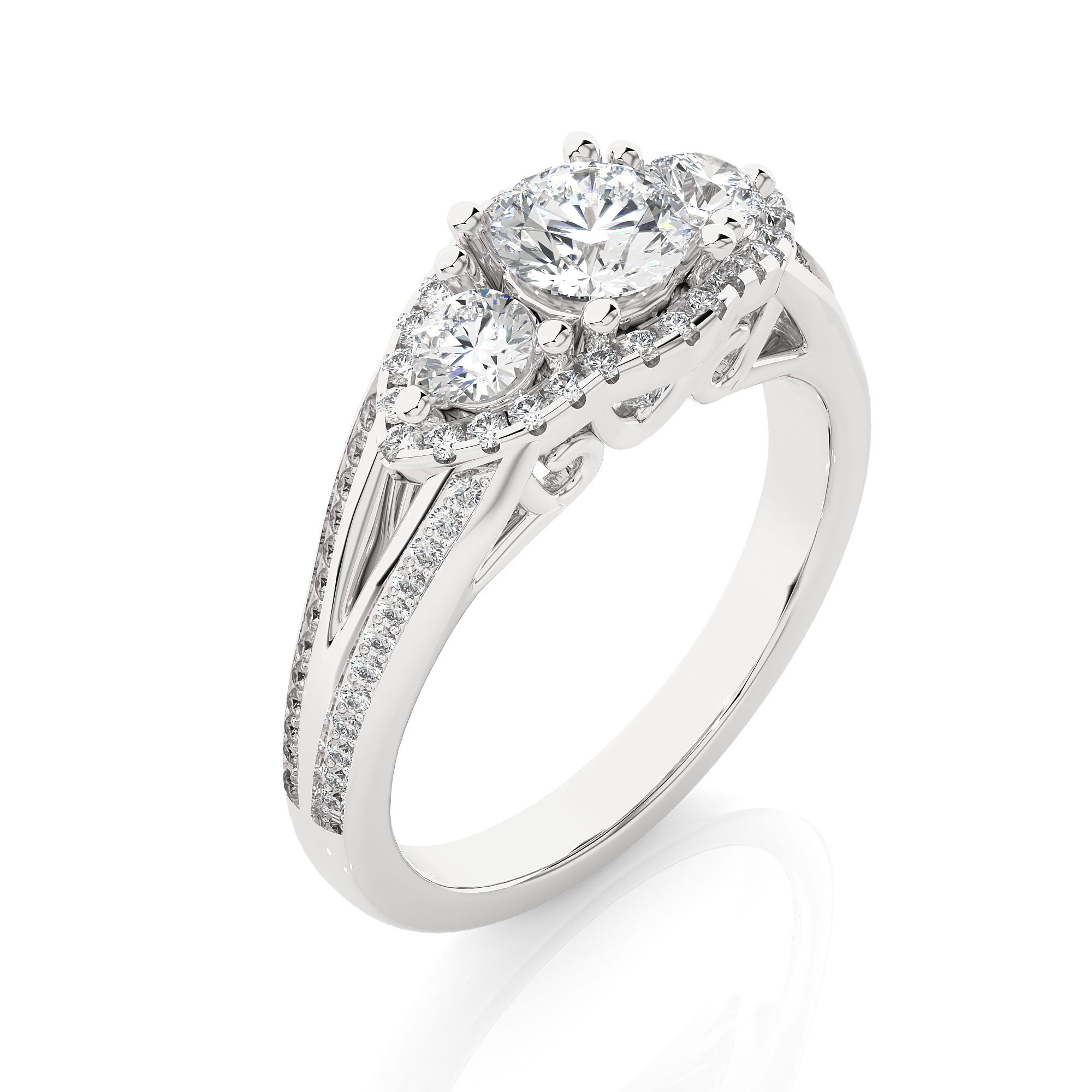 Luxury Three Stone Halo Lab Diamond Ring