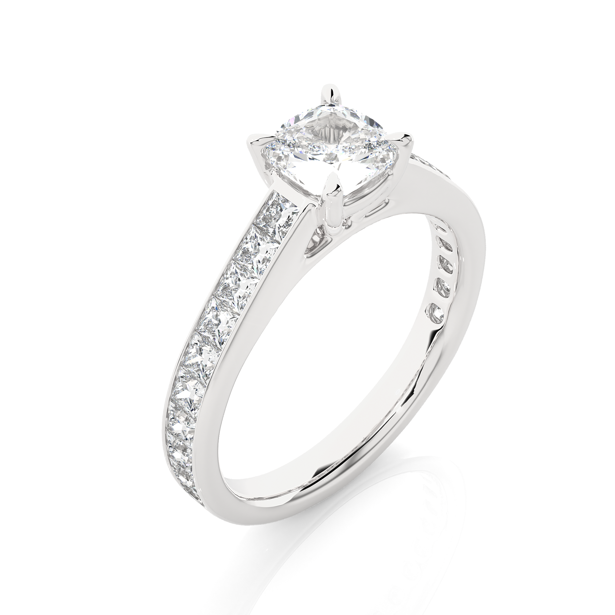 Cushion Cut Diamond Engagement Ring With Channel Band