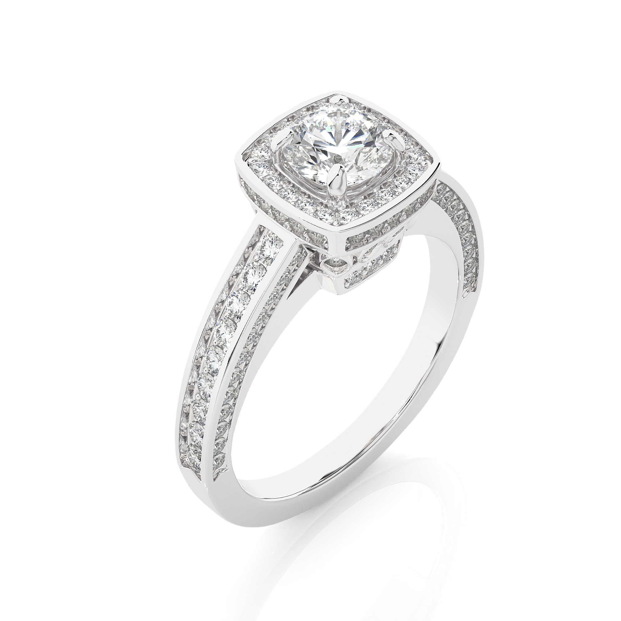 Round Lab Grown Diamond Cushion Halo Engagement Ring